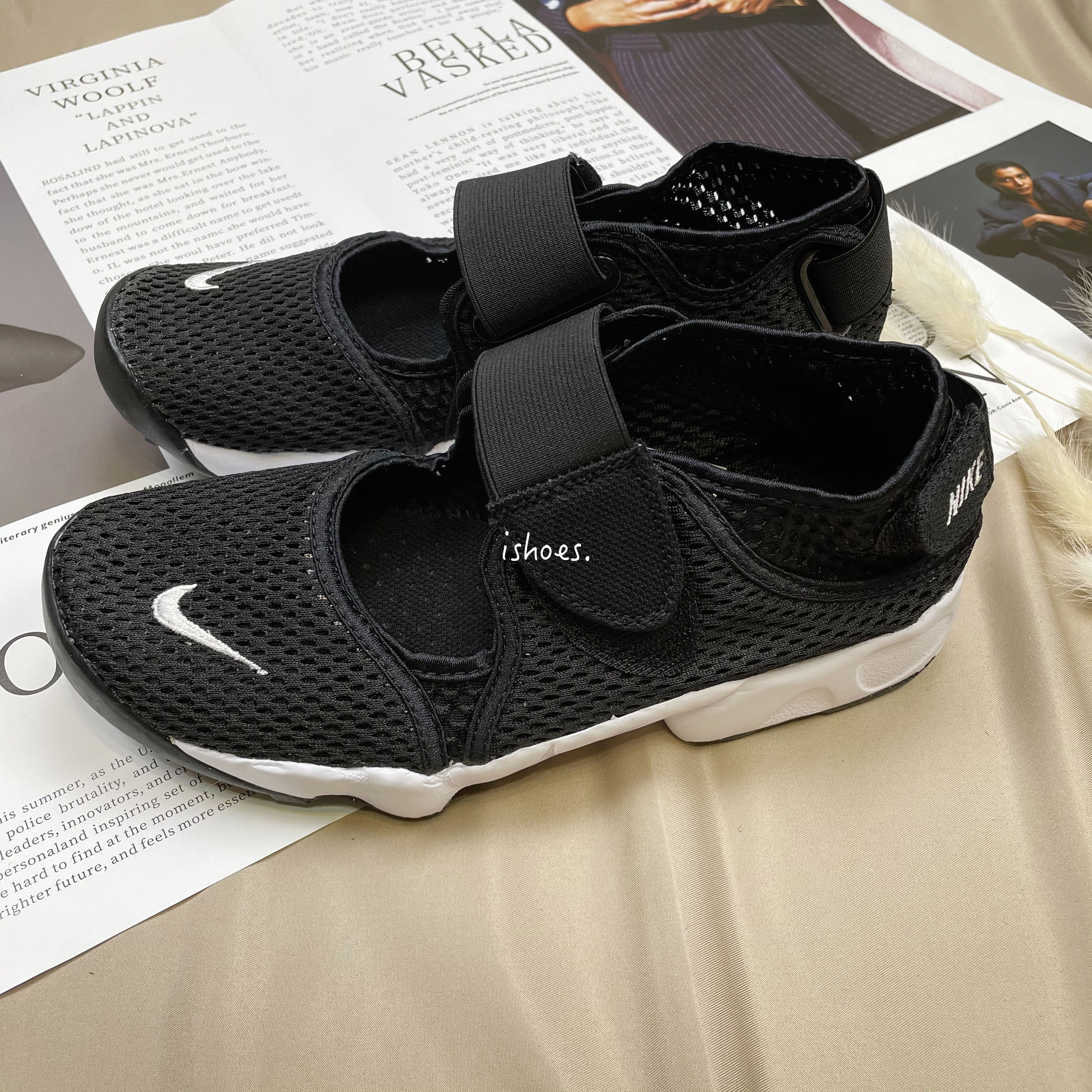 現貨iShoes正品Nike Rift PS 中童女鞋忍者鞋黑魔鬼氈網眼涼鞋日系 