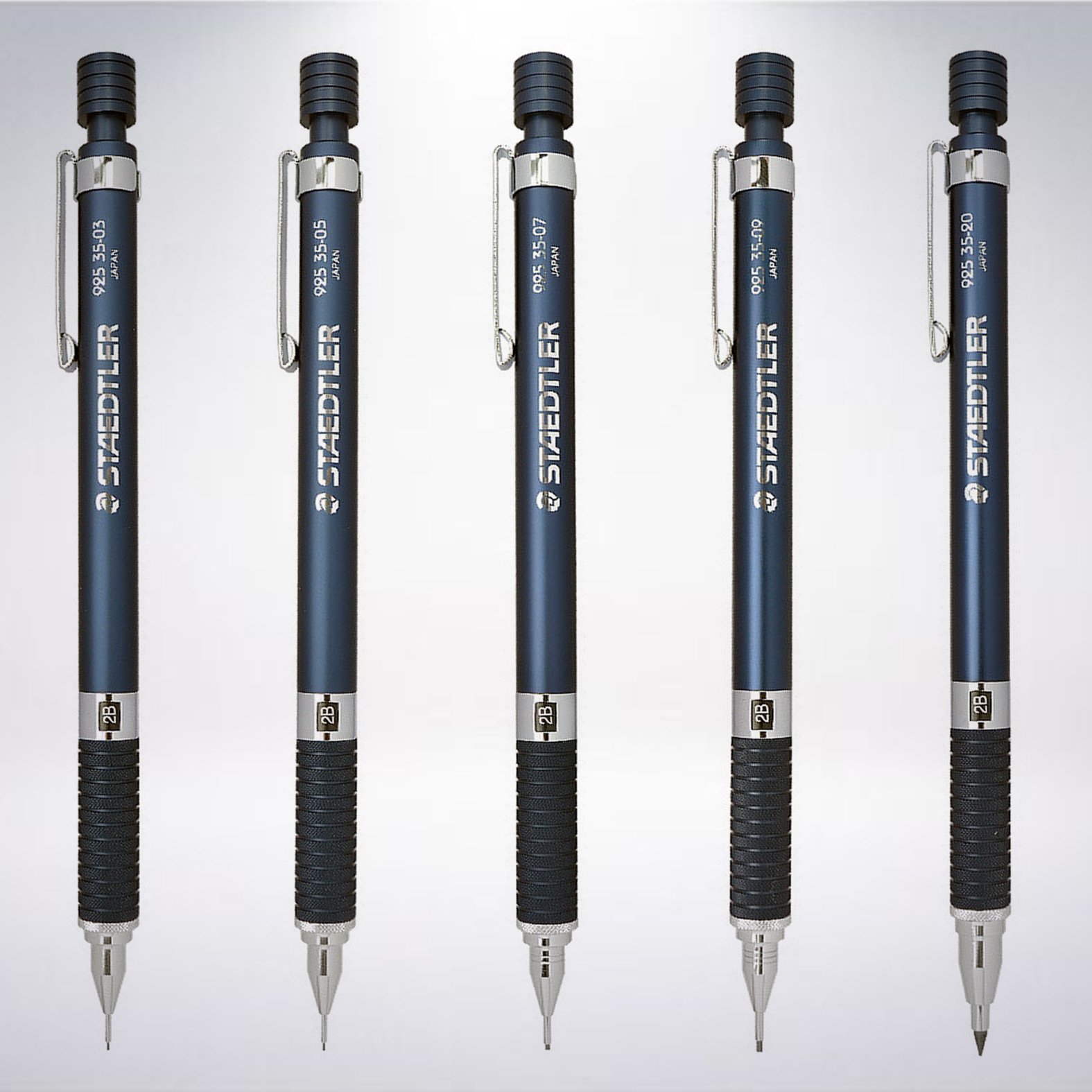 Staedtler 925 25 and 925 35 (0.5mm for both), and a green Kokuyo