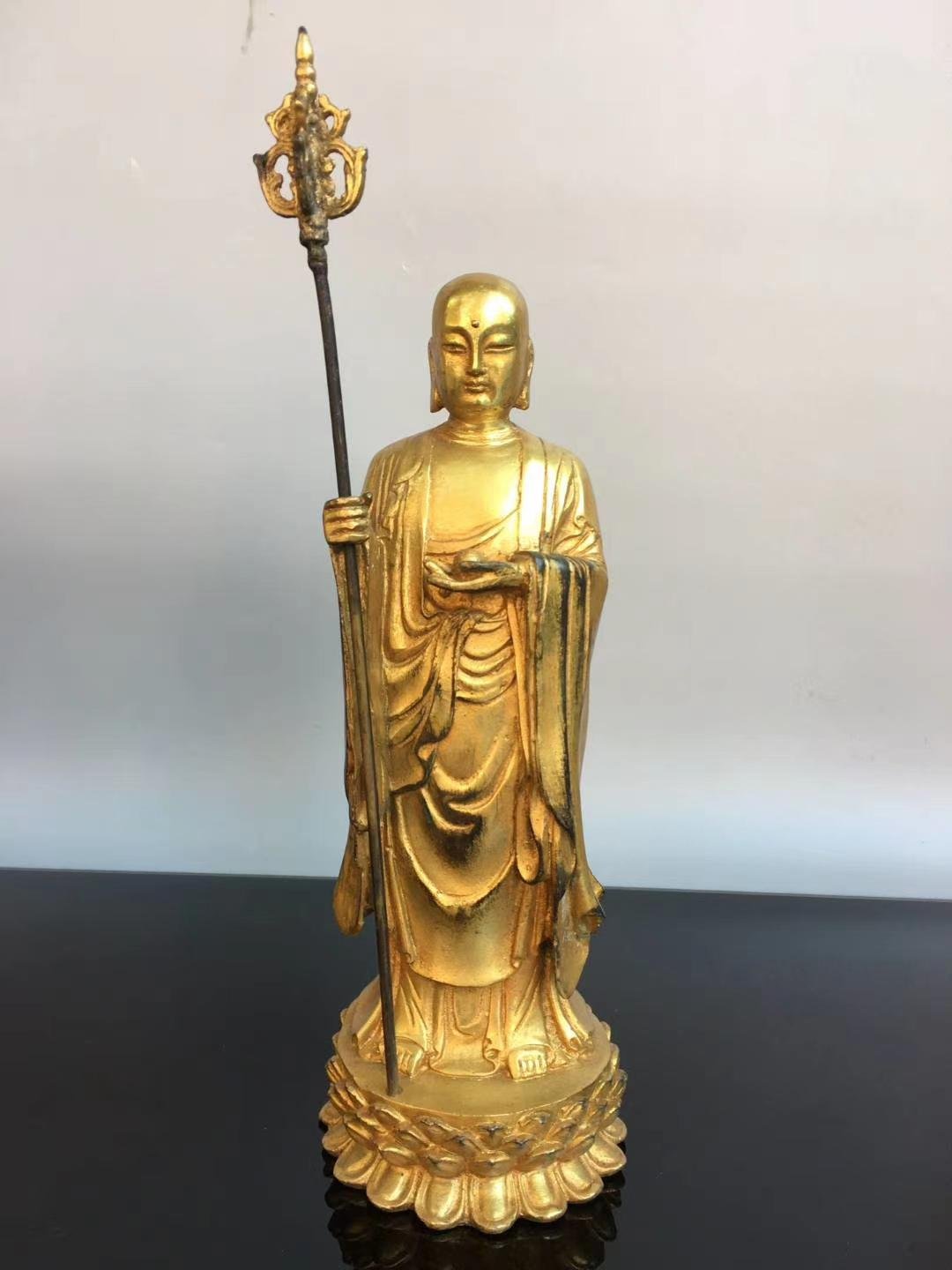仕入元直送品CB66 仏教美術金彩大日如来坐像乾隆銅製高38cm仏像寺院古