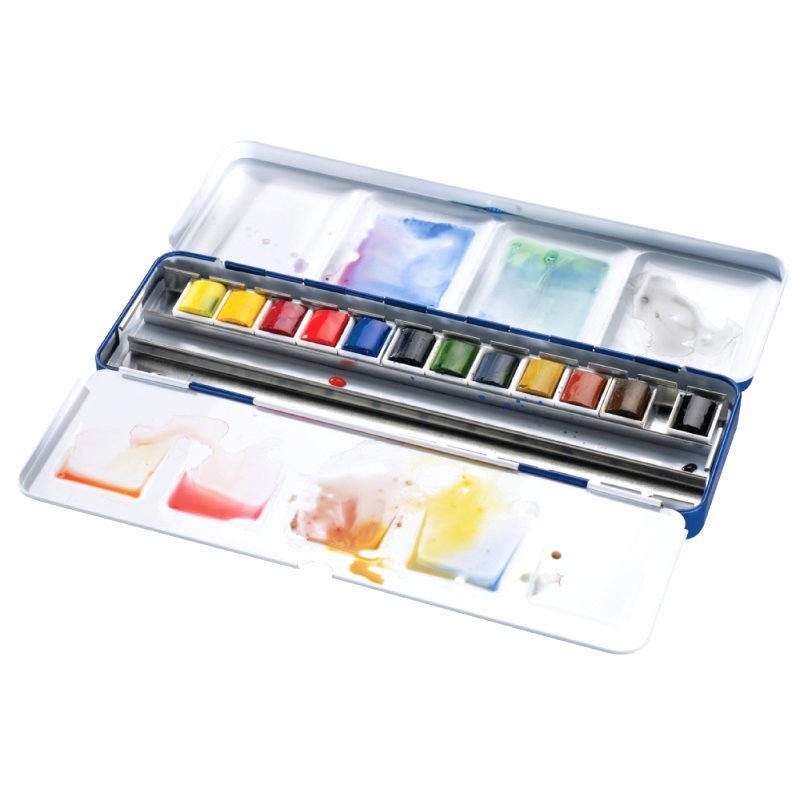 英国製WINSOR NEWTON ハーフパン16色 固形水彩絵具 画材