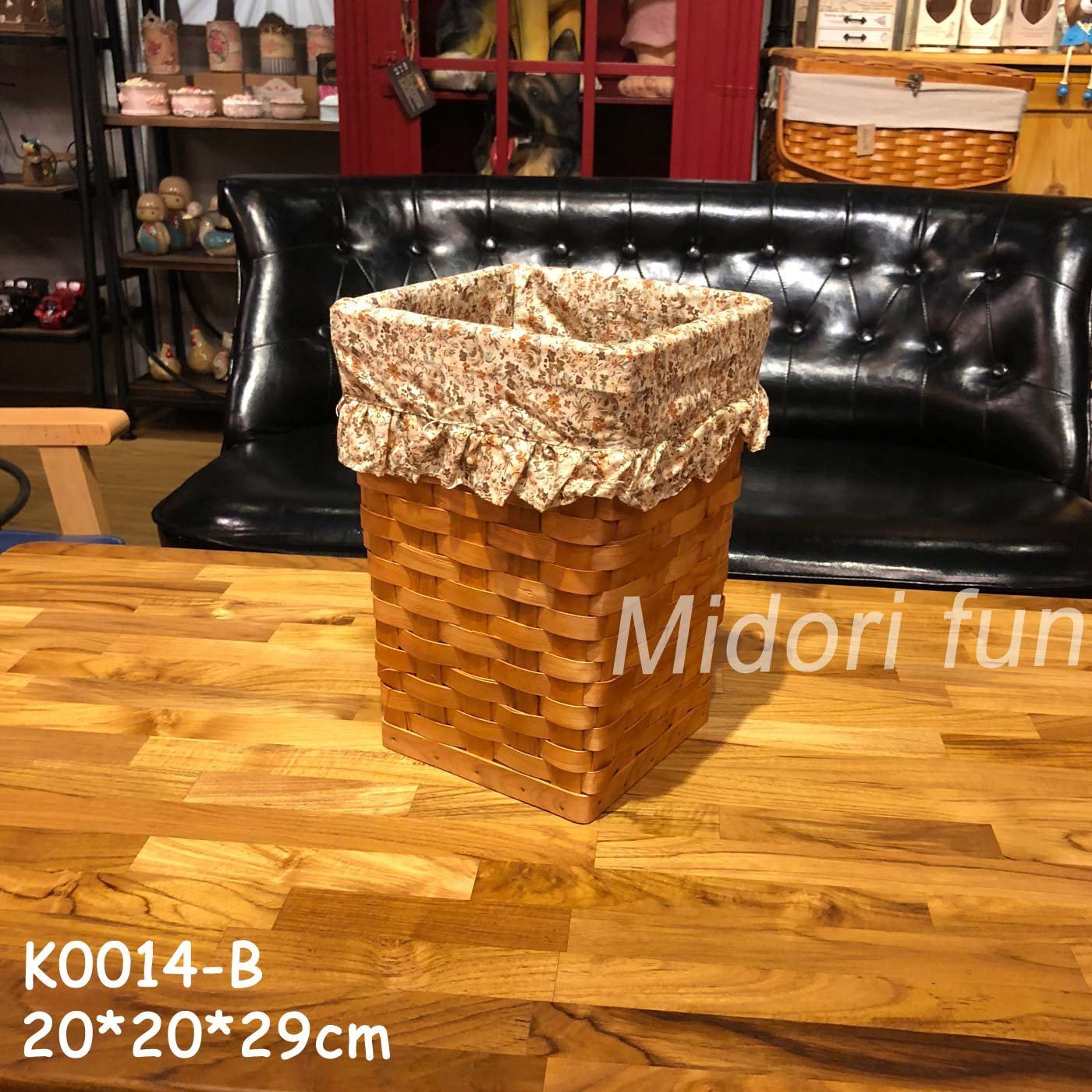 K0014 B Midorifun 綠的趣味 木編碎花收納桶 中 Zakka 木籃 單格收納 鄉村風 紙屑桶 Yahoo奇摩拍賣