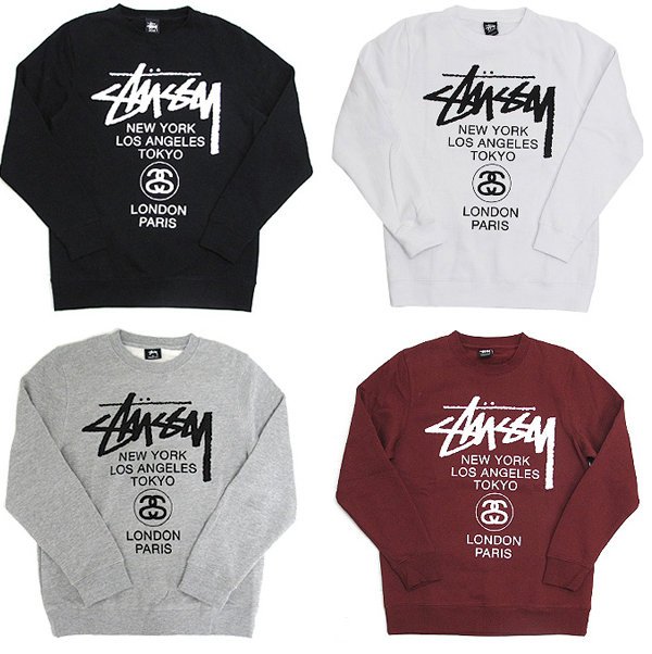 超搶手】全新正品2016 STUSSY WORLD TOUR CREW 大學服刷毛厚棉T S M L