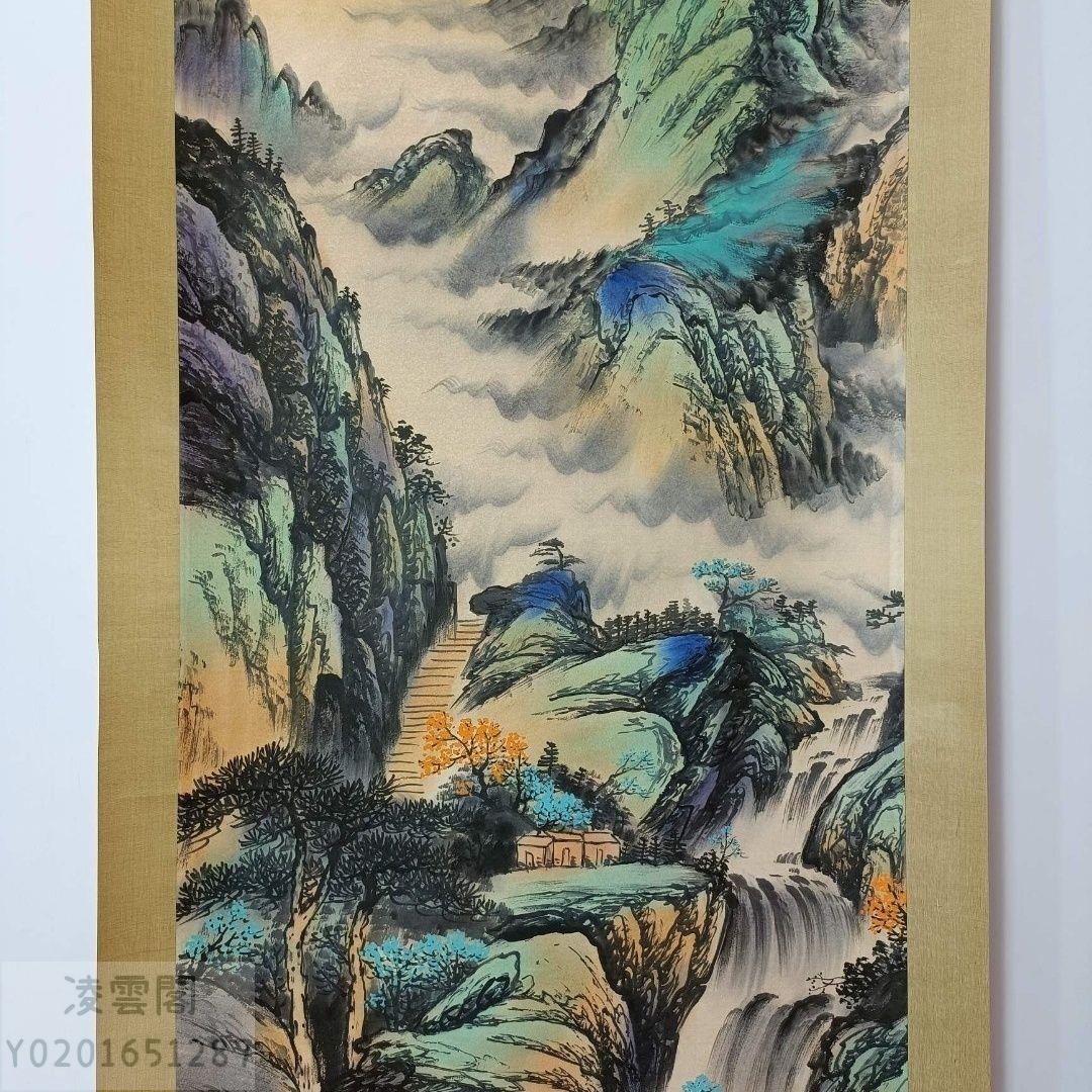 予約注文『中国字画・大四尺中堂画・何海霞・山水画』置物・古賞物・中国古玩・ 中国美術031018 掛軸