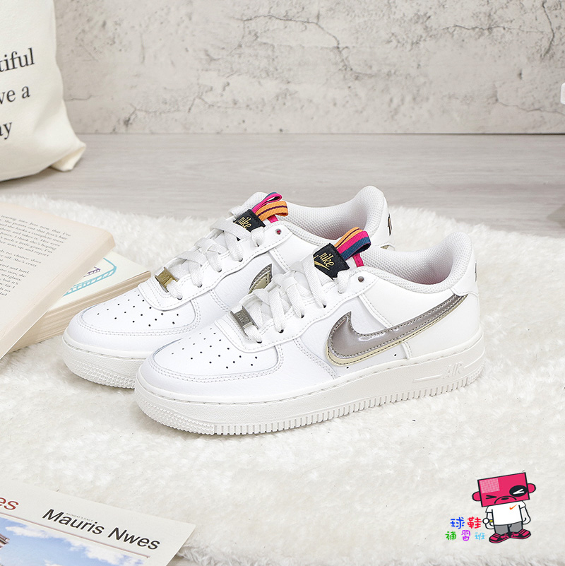 球鞋補習班NIKE AIR FORCE 1 LOW GS 金銀雙勾奶白女大童休閒鞋DH9595