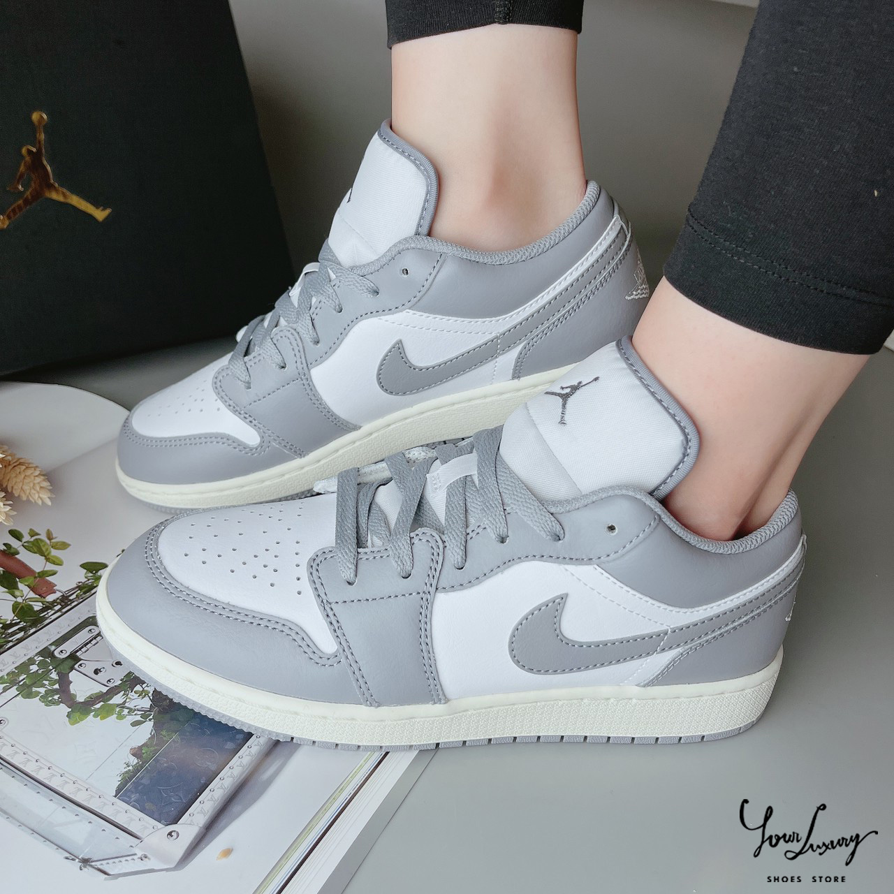 Luxury】NIKE AIR JORDAN 1 GS VINTAGE GREY 煙灰奶油底大童鞋女男鞋