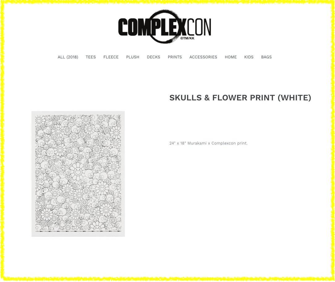 TAKASHI MURAKAMI Skulls & Flower Black White ComplexCon展覽限定