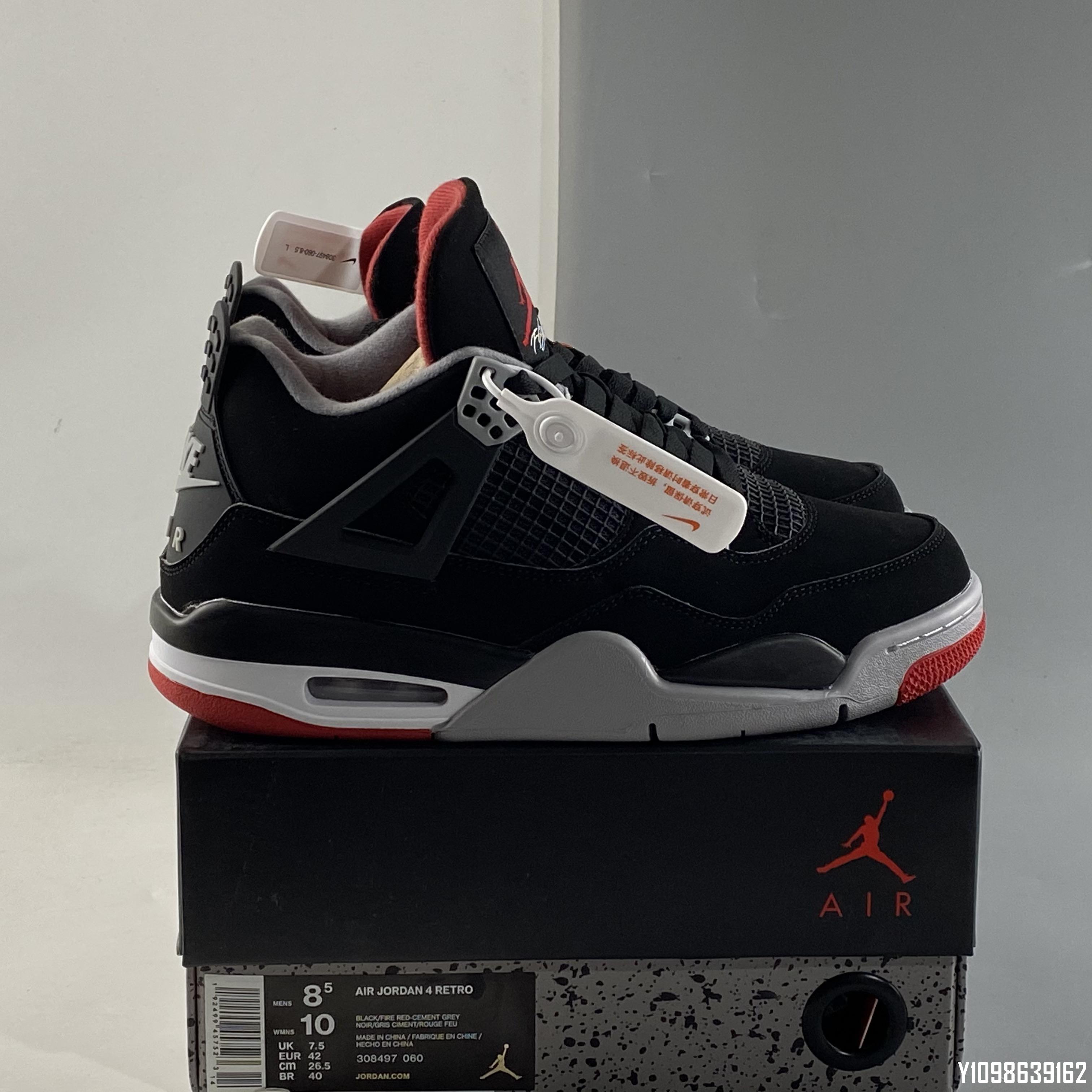 AIR JORDAN 4 “Bred”AJ4 黑紅公牛元年氣墊籃球鞋308497-060 36-47.5