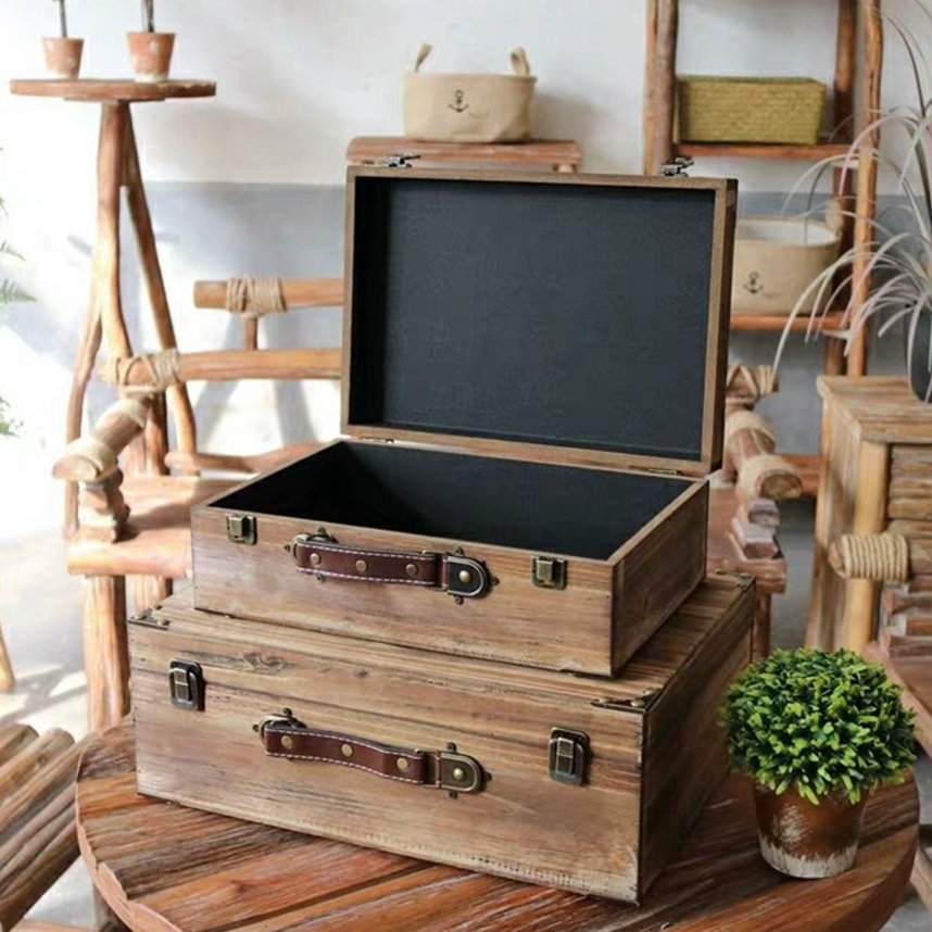 復古造型裝飾木箱木製質感手提箱懷舊風手提木箱古早時期原木旅行箱收納