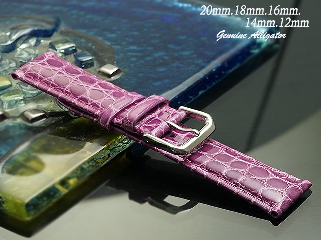 【時間探索】進口純正鱷魚皮高級錶帶短款紫色 ( .20mm.18mm.16mm.14mm.12mm)