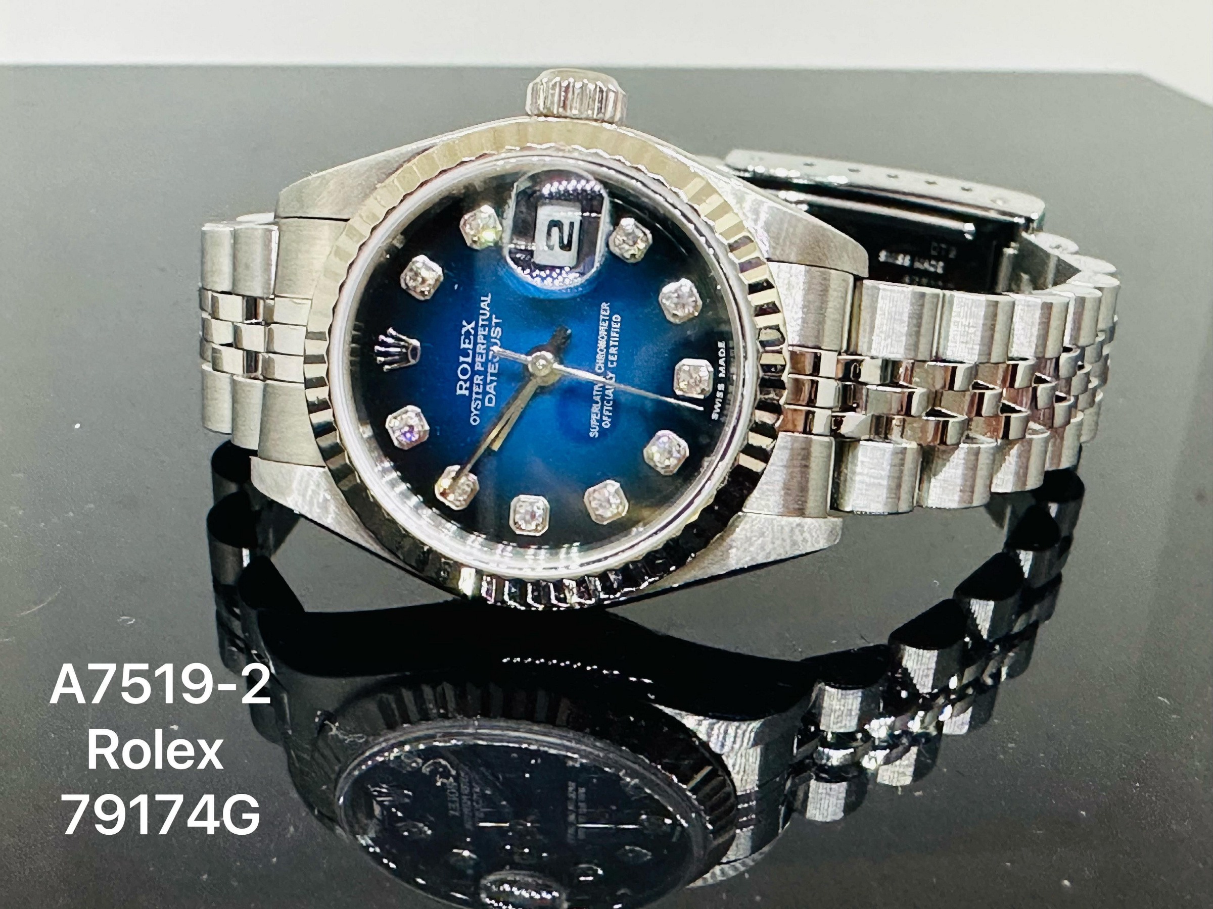 ROLEX 79174G #特殊漸層藍面原面 ㄧ手帶 新型包台10鑽面盤 女錶(原保單盒配備全)