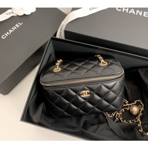 【COCO 精品專賣】CHANEL 爆款 黑色 小羊皮 金球 鏈帶 長型盒子包 化妝包 AP2303 現貨