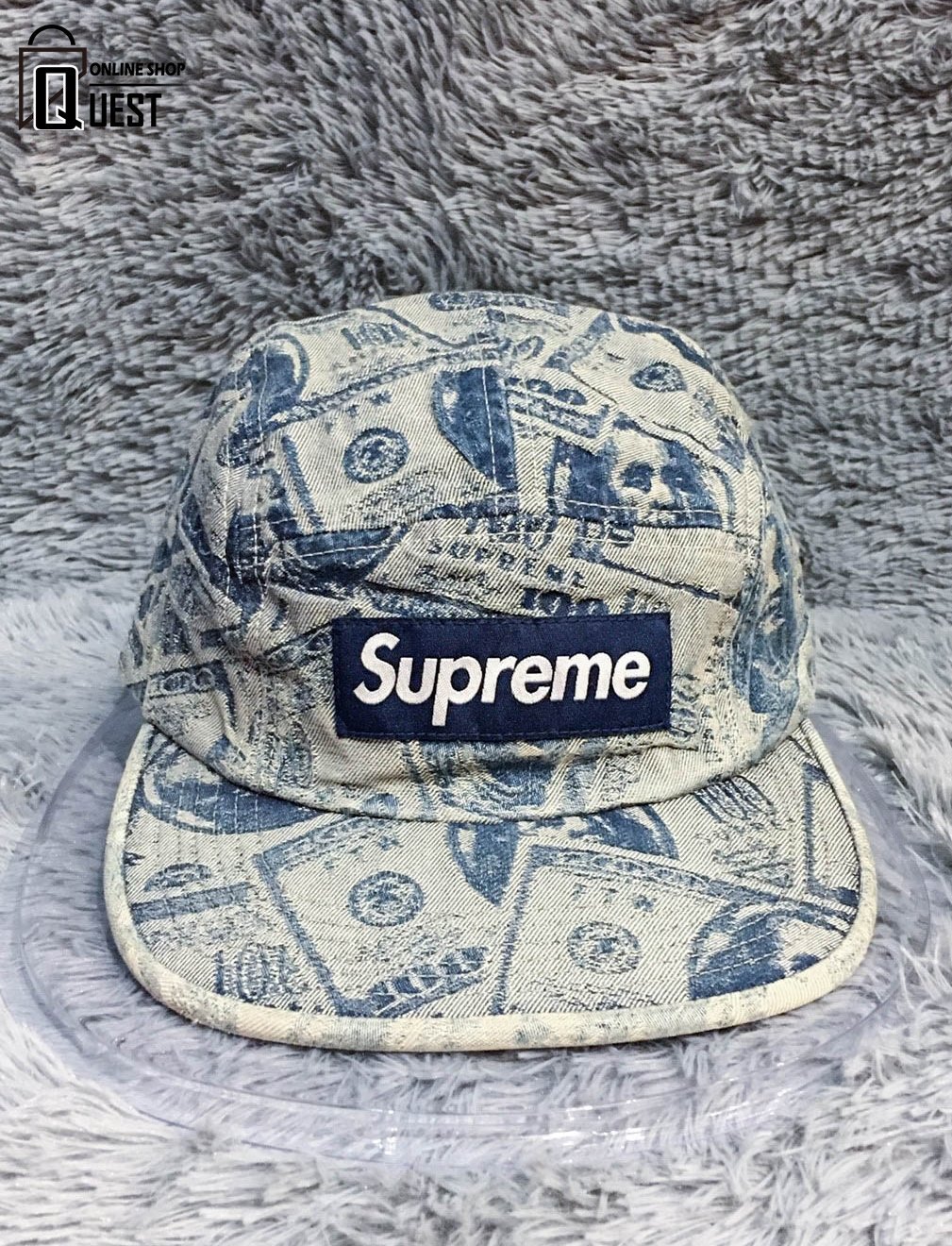 QUEST】現貨SUPREME 100 DOLLAR BILL CAMP CAP 美鈔五分割帽藍色