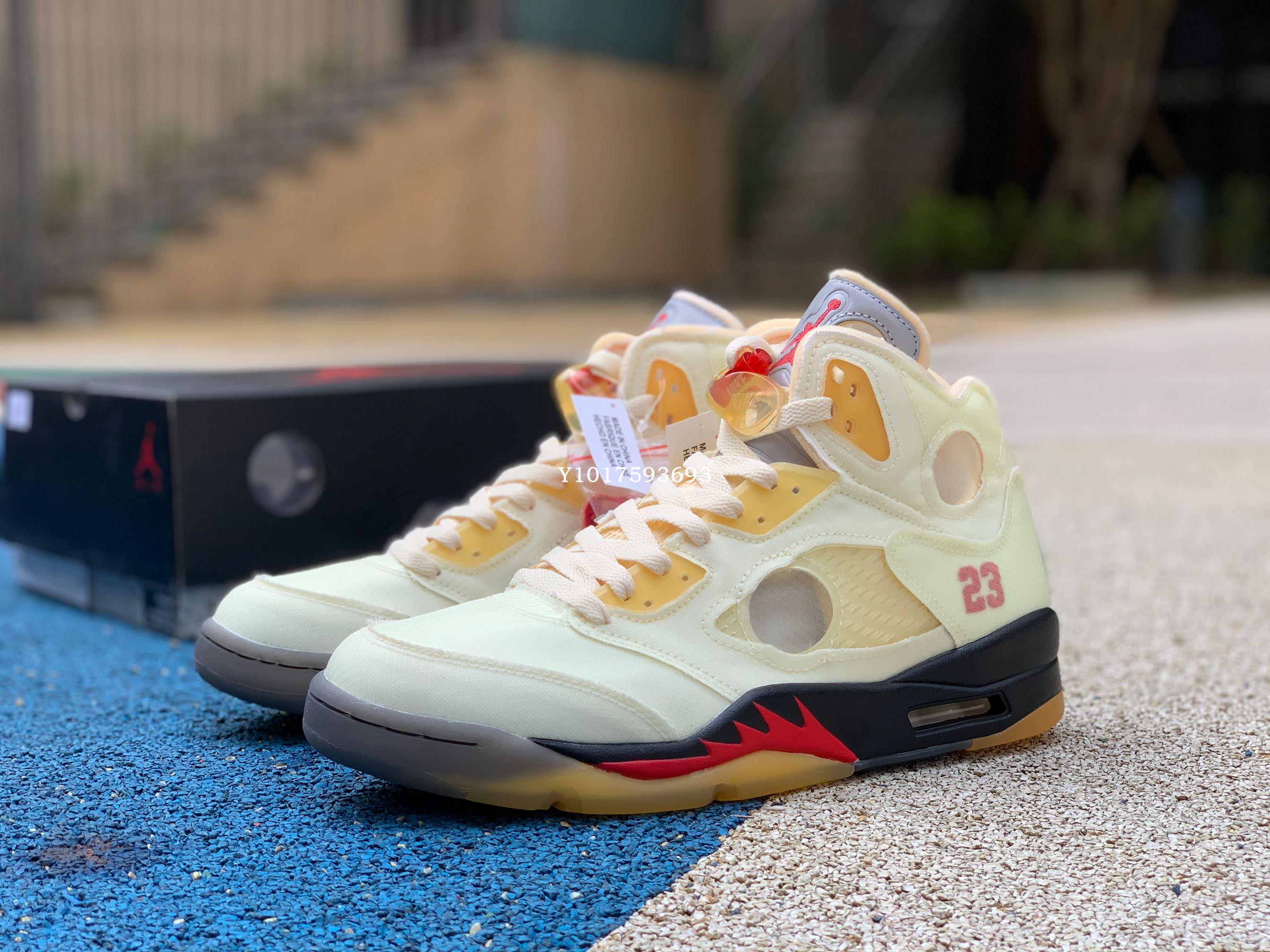 Off-White X Air Jordan 5 AJ5 OW 帆白 米白蟬翼 流川楓籃球鞋 DH8565-100男鞋