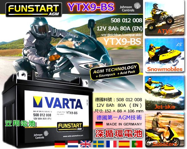 ☎ 挺苙電池 ►華達 YTX9-BS 機車電池 適用 GTX9-BS MG9-BS 重型機車電池 9號電池 光陽機車電池