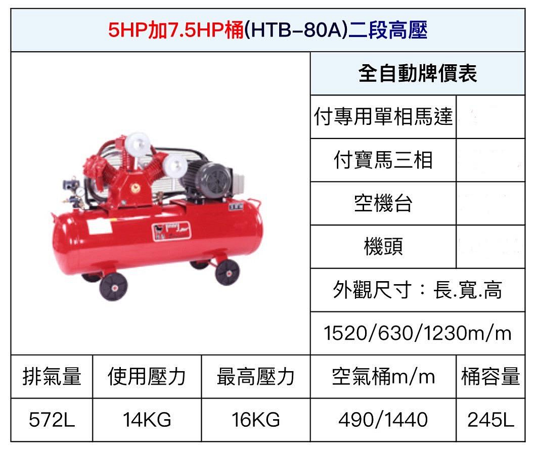 ~金光興修繕屋~[HTB-80A] 寶馬牌 二段高壓式空壓機 5HP 加 7.5HP桶 245L 空壓機 空氣壓縮機