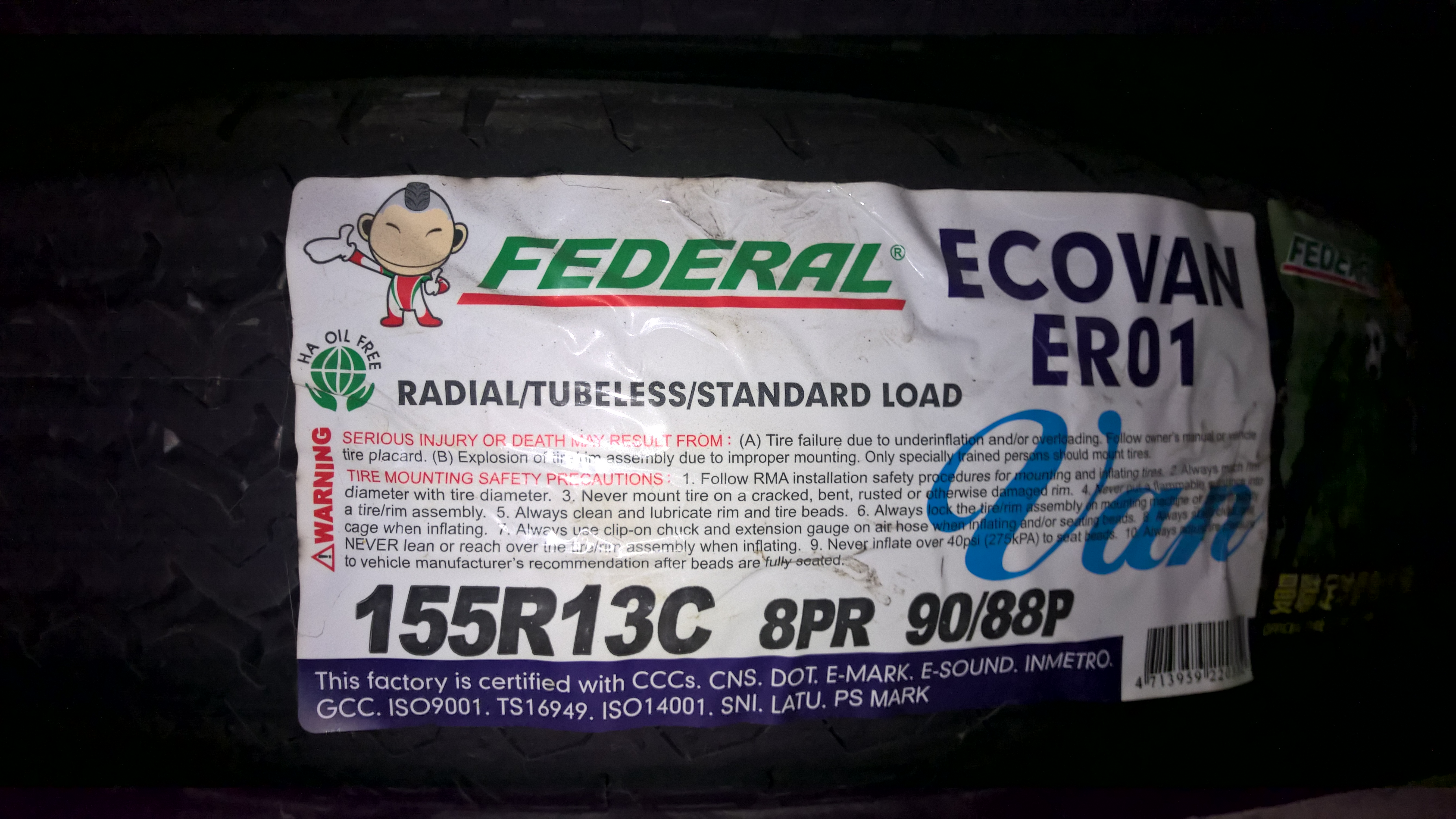 [平鎮協和輪胎]飛達FEDERAL ER01 155R13C 155/13C 8PR 90/88P台灣製裝到好