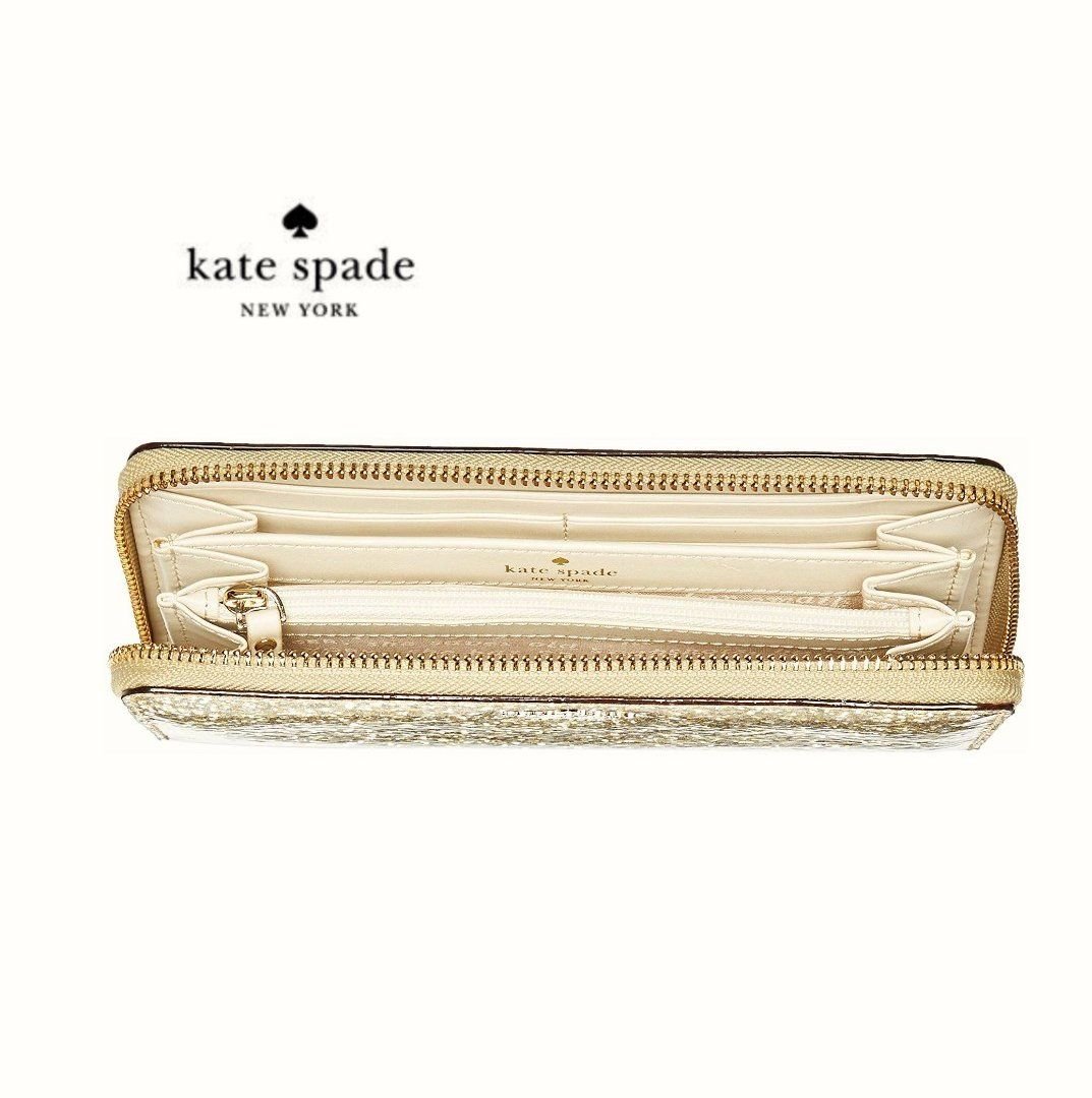 KATE SPADE ▻Glitter (金色) 亮片珠光皮革兩摺長夾錢包皮夾｜100%全新