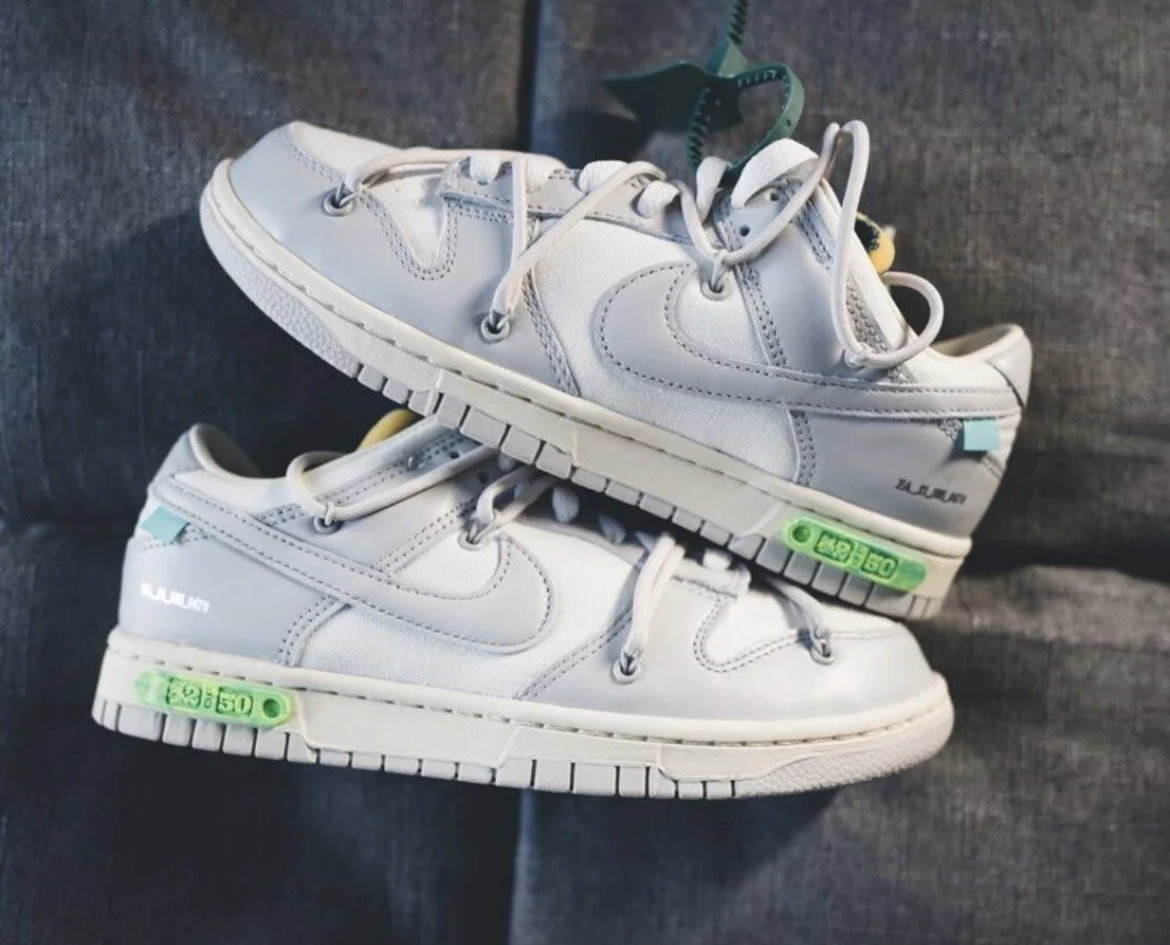 CodE= NIKE DUNK LOW X OFF-WHITE 休閒鞋(灰白綠)DM1602-117 THE 50 男