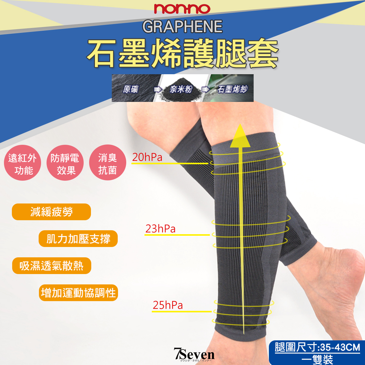 【7S】儂儂 奈米級石墨烯護腿套-1雙裝 運動護具 機能護具 小腿套護具 腿套 男女適用 台灣製 13994