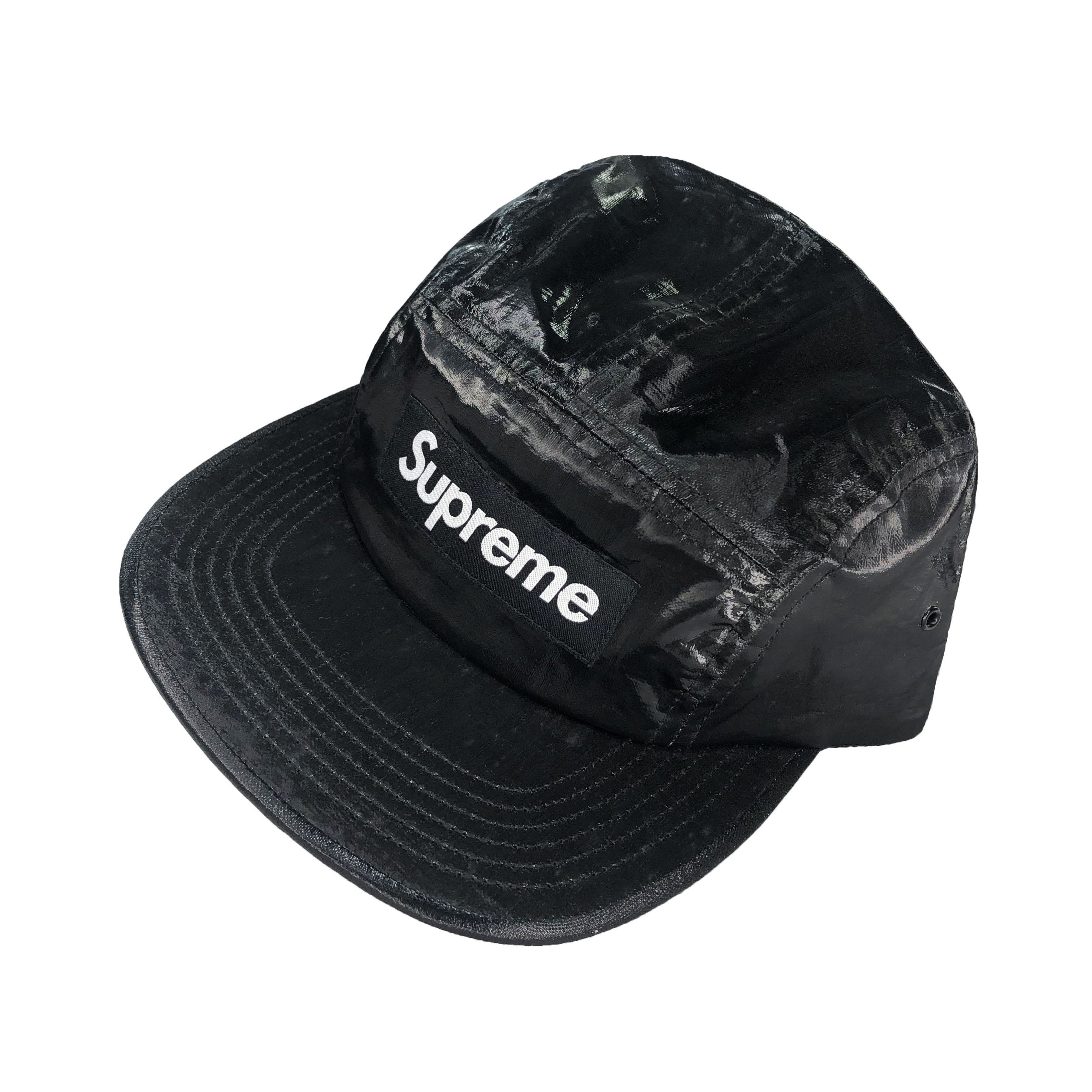 SUPREME COATED LINEN CAMP CAP BLACK 五分割五分割帽⫷ScrewCap