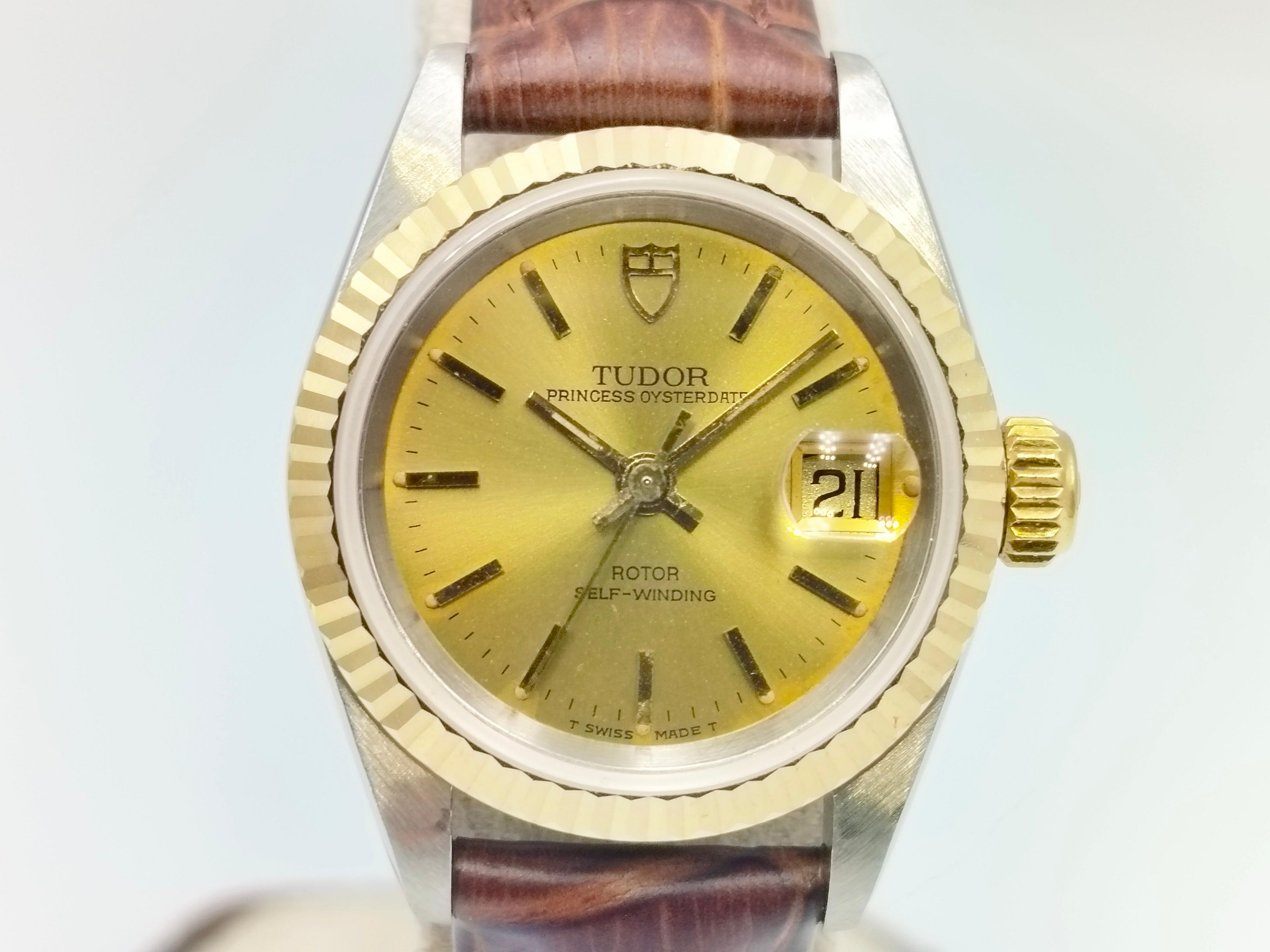 【發條盒子K0194】TUDOR 帝舵 ROTOR系列 經典金面 18k金圈自動 日期顯示 經典皮帶女錶款 92413N