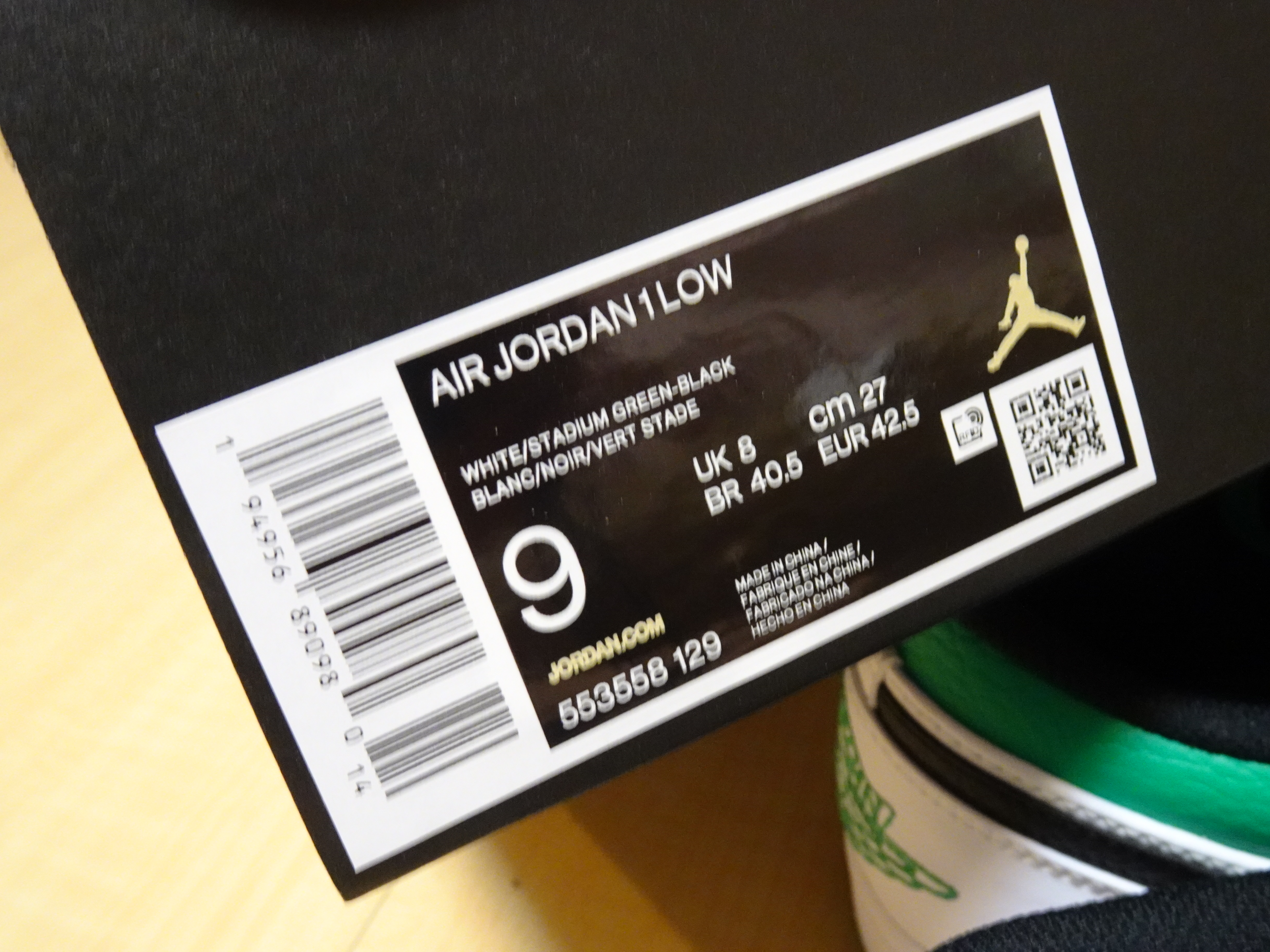 NIKE AIR JORDAN 1 LOW White Lucky Green Black白綠籃球鞋553558-129