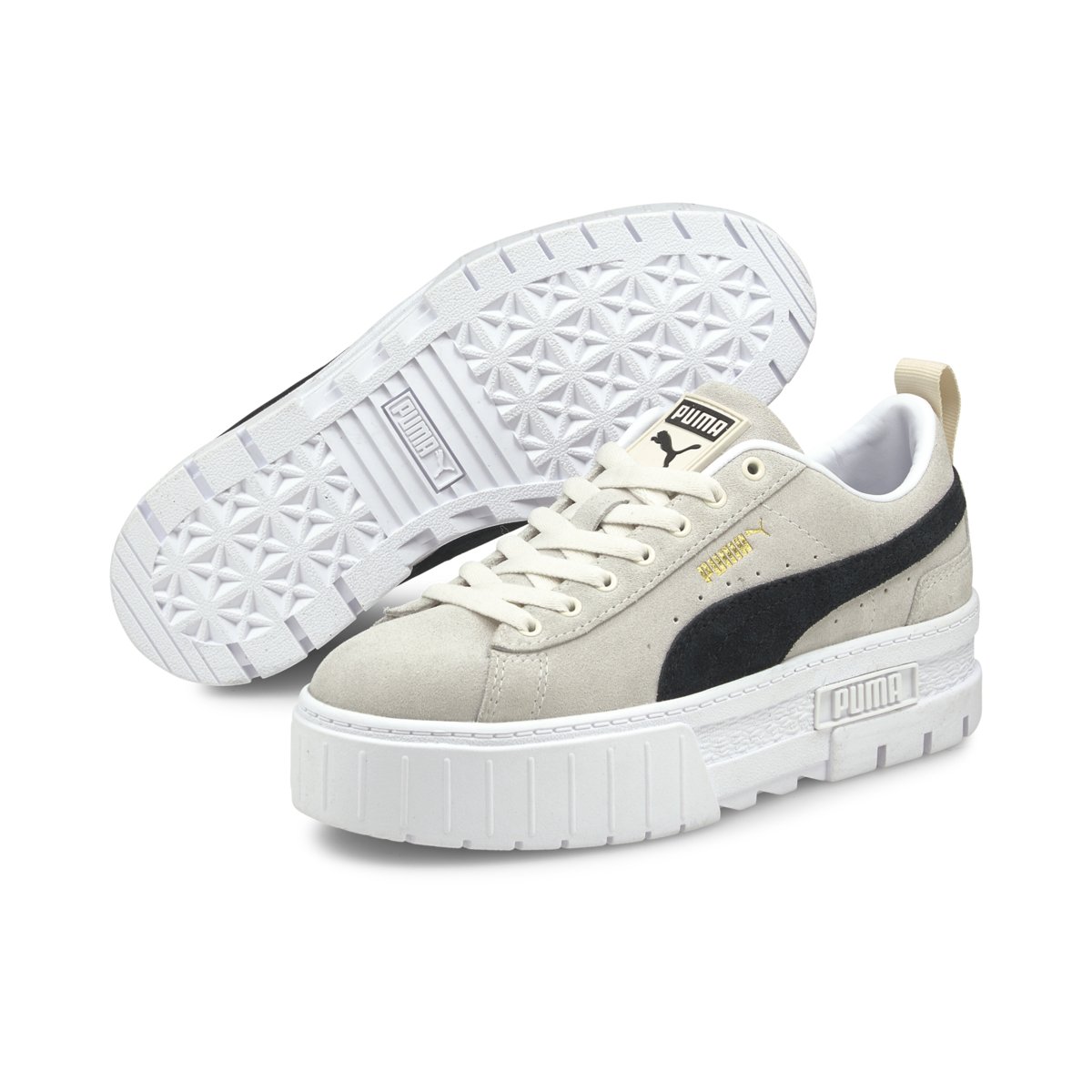 CodE= PUMA MAYZE W 麂皮增高厚底鞋(灰黑) 380784-02 米白金標蔡依林泫 