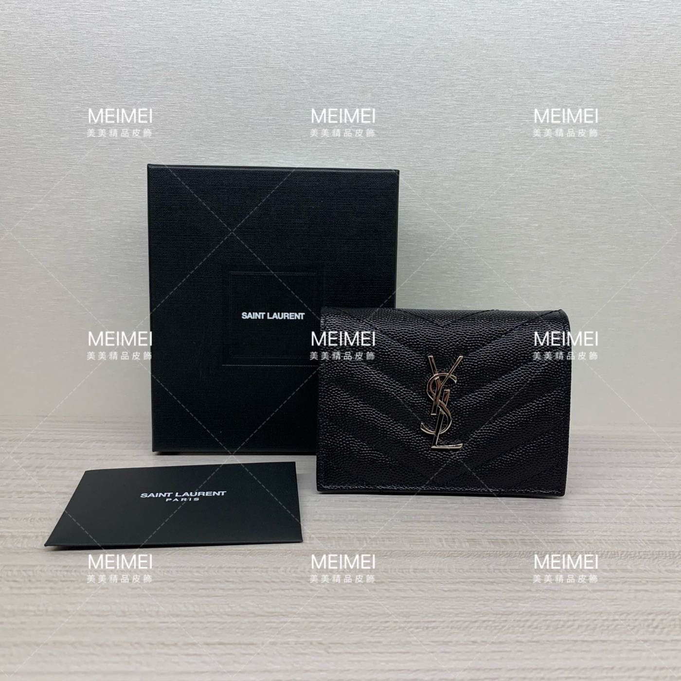 30年老店預購saint Laurent Mini 短夾銀釦卡夾ysl 黑色荔枝牛皮 Yahoo奇摩拍賣