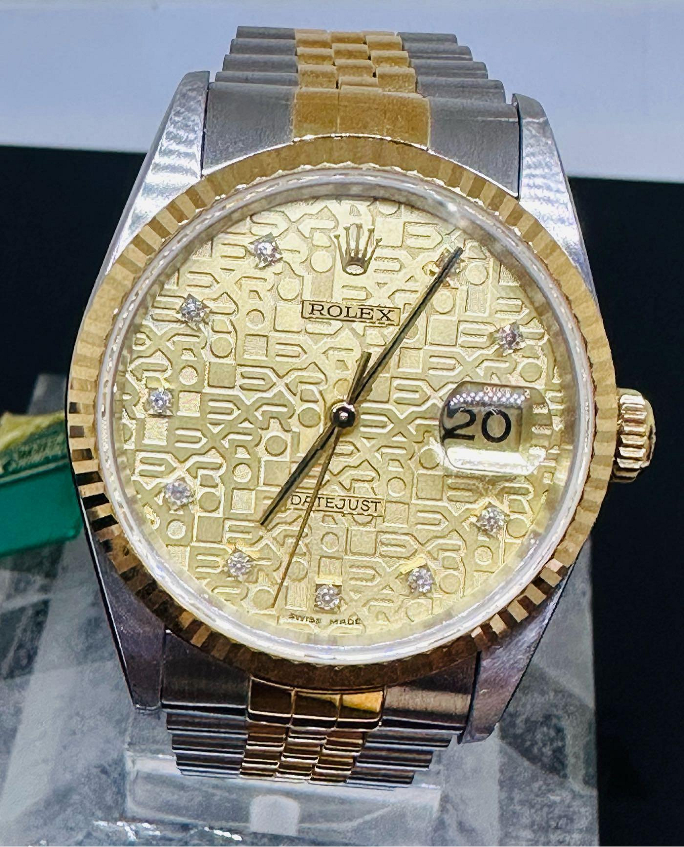 國際精品當舖 ROLEX 勞力士 蠔式半金 #原廠10鑽紀念面盤 無洞 手錶型號：16233G 國內空白保單、原盒、全配