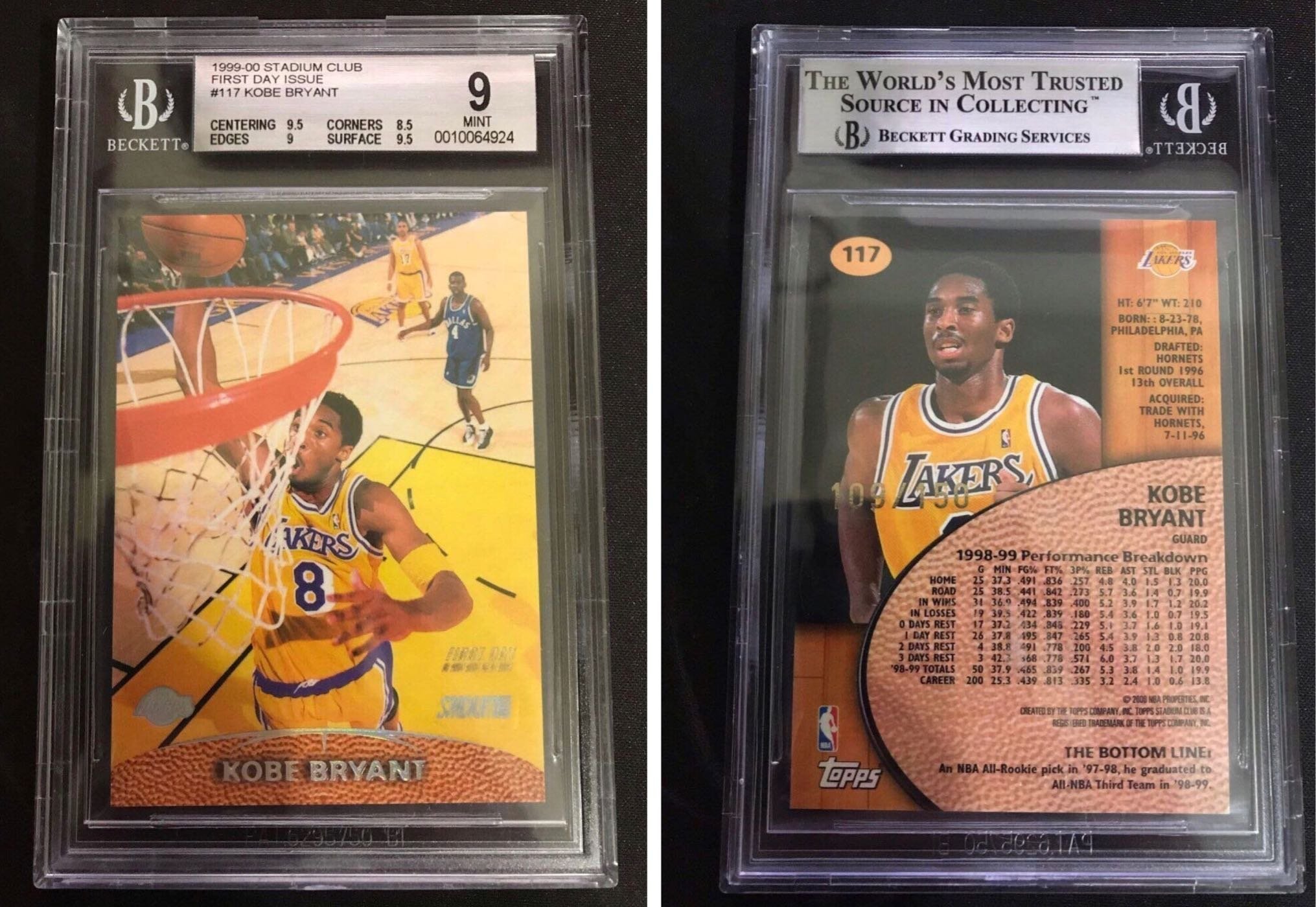 🐍1999-00 Stadium Club First Day Issue #117 Kobe Bryant 109/150（含普卡一張）