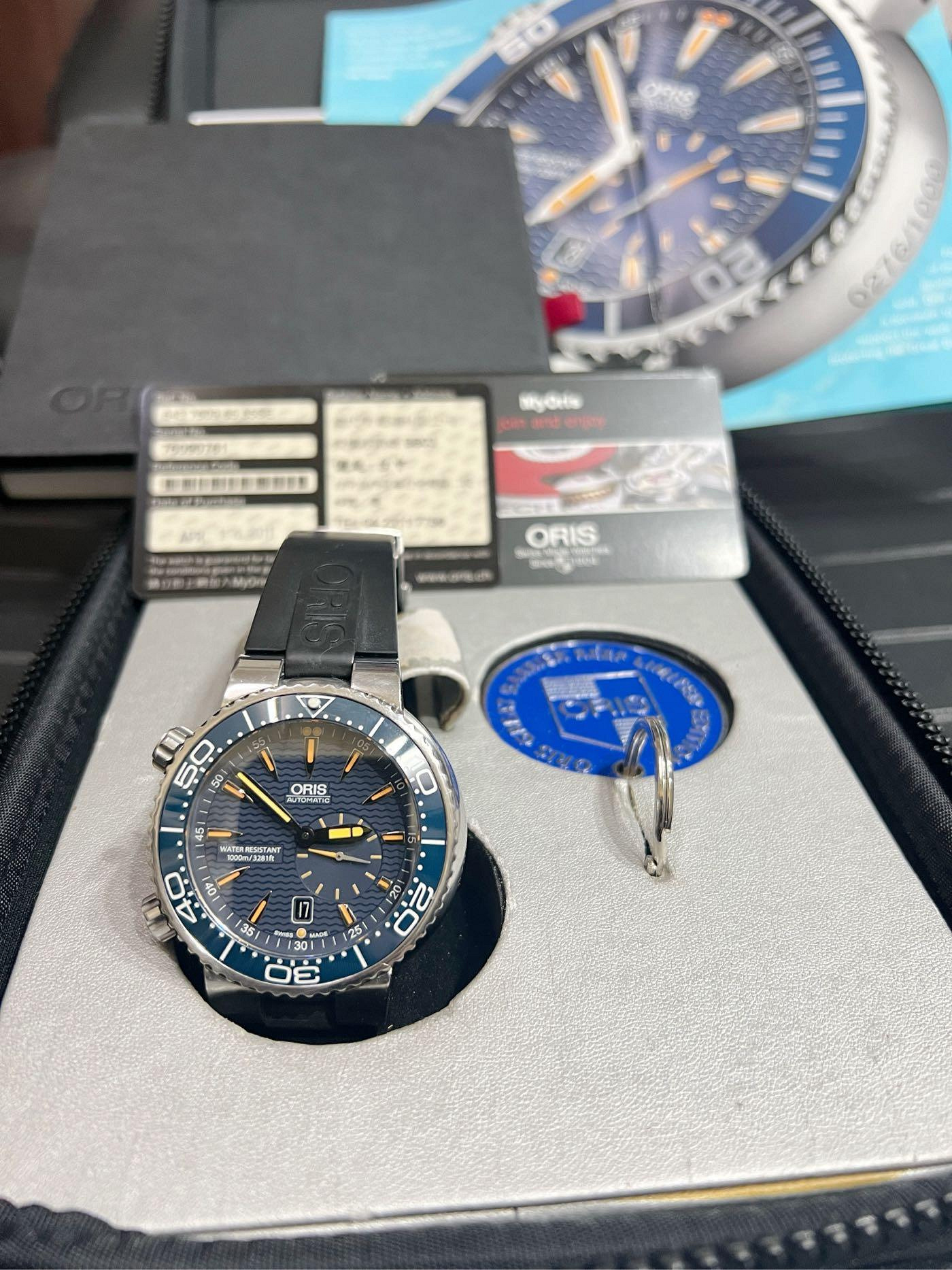 ORIS 潛水錶 限量版 第781 九成新 47mm 左表冠大堡礁 1000米 自動機械錶 可交流浪琴潛水錶43m錶徑