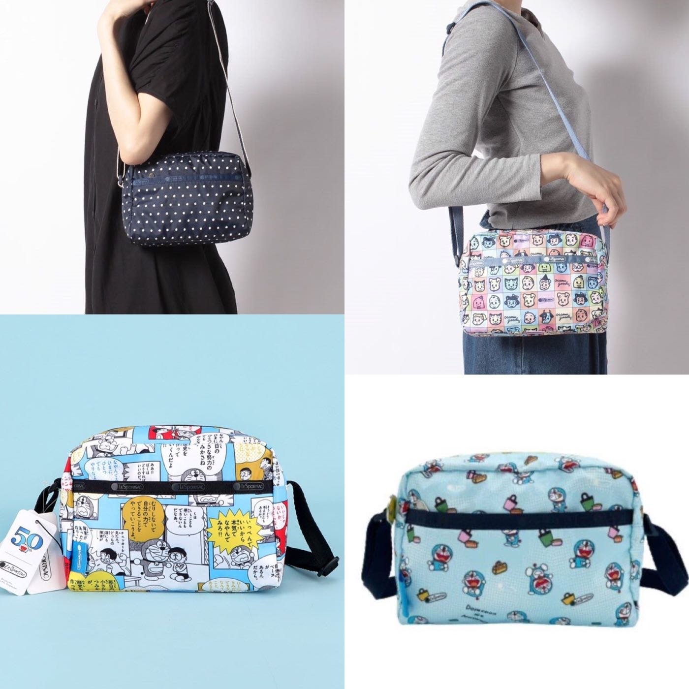 ♥ 小花日韓雜貨 ♥ -- Lesportsac 2434 防水包斜背包-點點、哆啦a夢、OSAMU GOODS