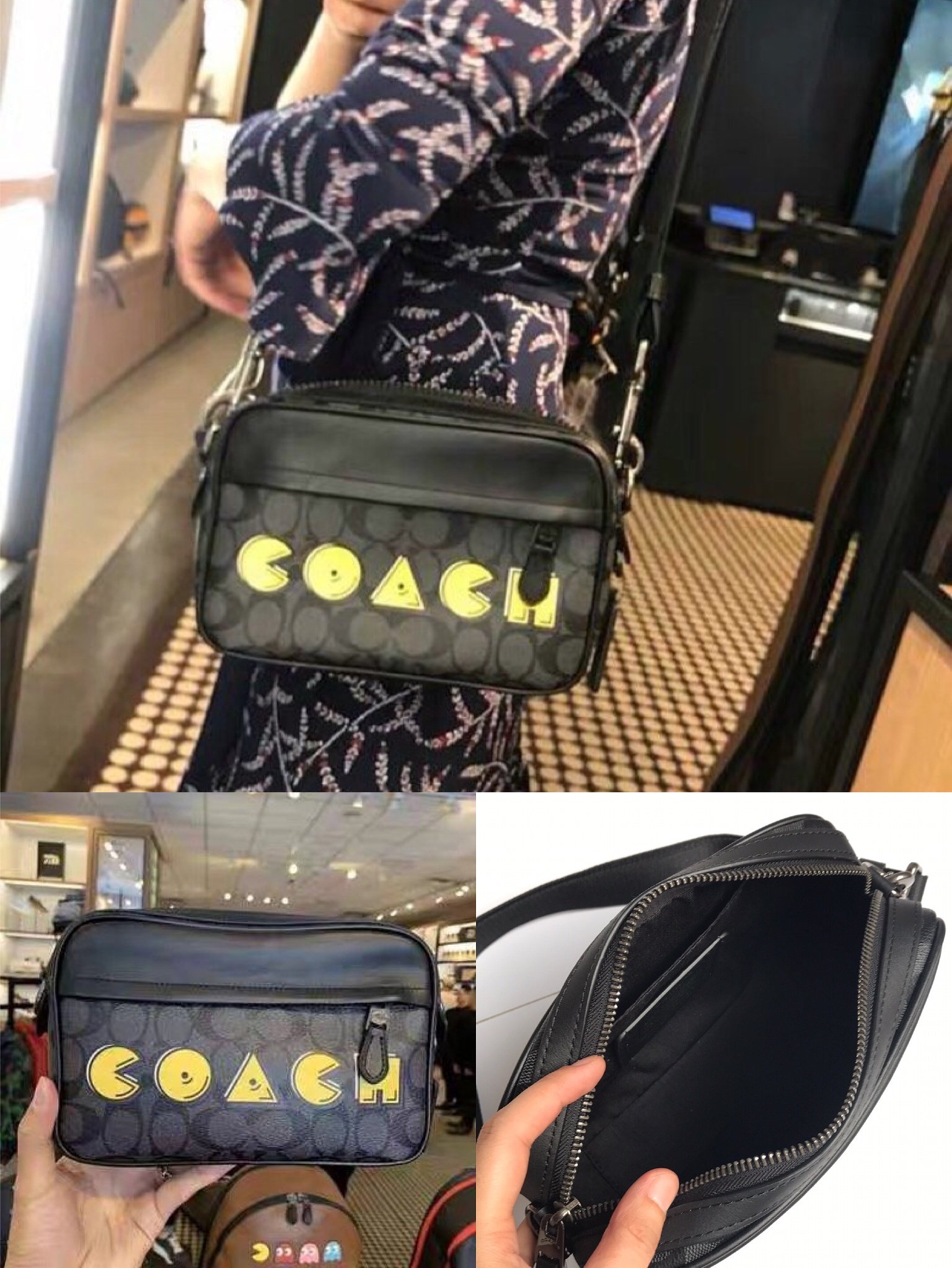 （Outlet特惠）COACH 72923 新款吃豆人拉鏈相機包 斜挎包 側背包 附代購憑證