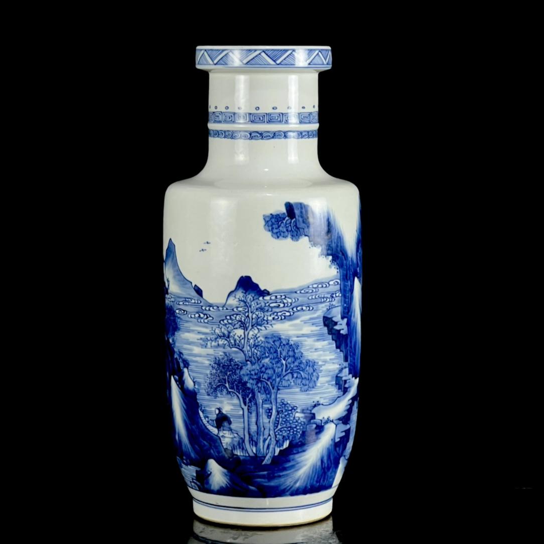 直売価格中国陶瓷◆「 清◆ 青花琴棋書画図棒槌瓶◆ 」極細工 唐物 中国美術 文房 古玩 清