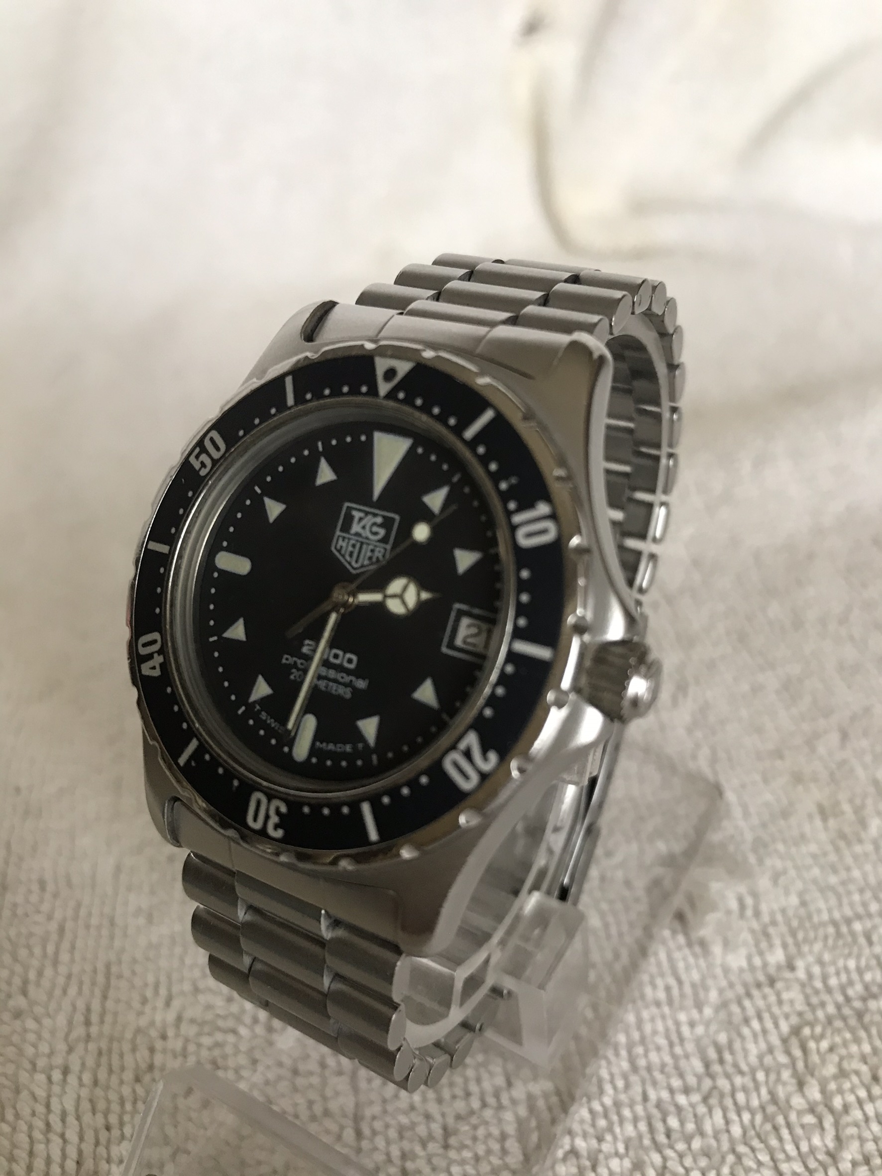 美品瑞士豪雅TagHeuer 2000型973.006黑水鬼式樣潛水石英錶經典賓士指針