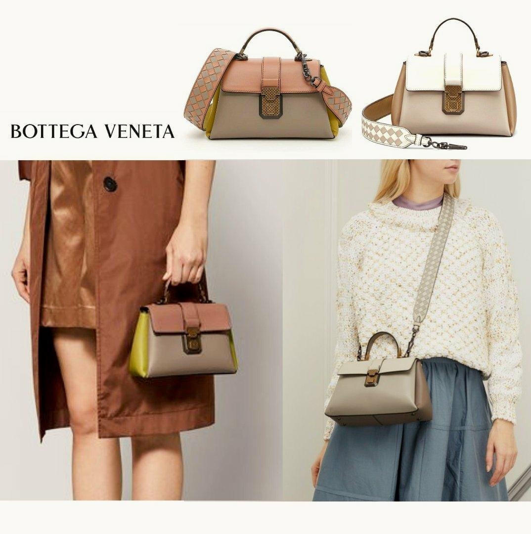 Bottega Veneta ►BV PIAZZA 撞色拼色 菱格寬背帶 / mini款 20×13×5cm /  真皮 手提包 肩背包｜100%全新正品｜特價