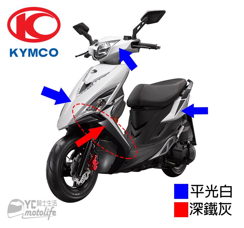 YC騎士生活_光陽KYMCO原廠 VJR 125 補漆筆 套餐【平光白＋深鐵灰】補修漆 消光白 VJR 2016 兩罐裝