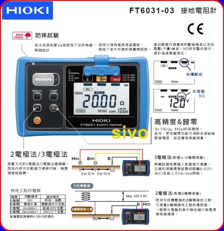 ☆SIVO五金商城☆日本HIOKI FT6031-03 接地抵抗計接地測試器自動式配電