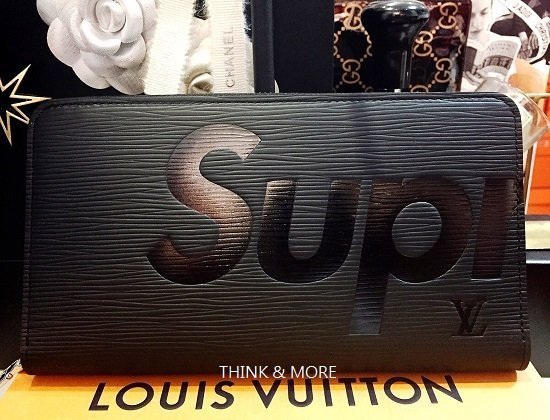 Louis Vuitton 專櫃真品LV X Supreme 黑色Epi水波紋拉鍊事務長夾【全新 