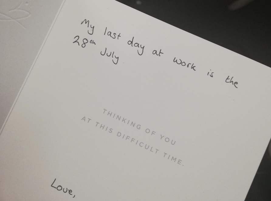 22 Year Old Quits Job With Condolence Card So Very Sorry For Your Loss