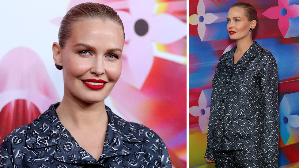 Lara Bingle covers bump in a $4,800 pyjama set at Louis Vuitton