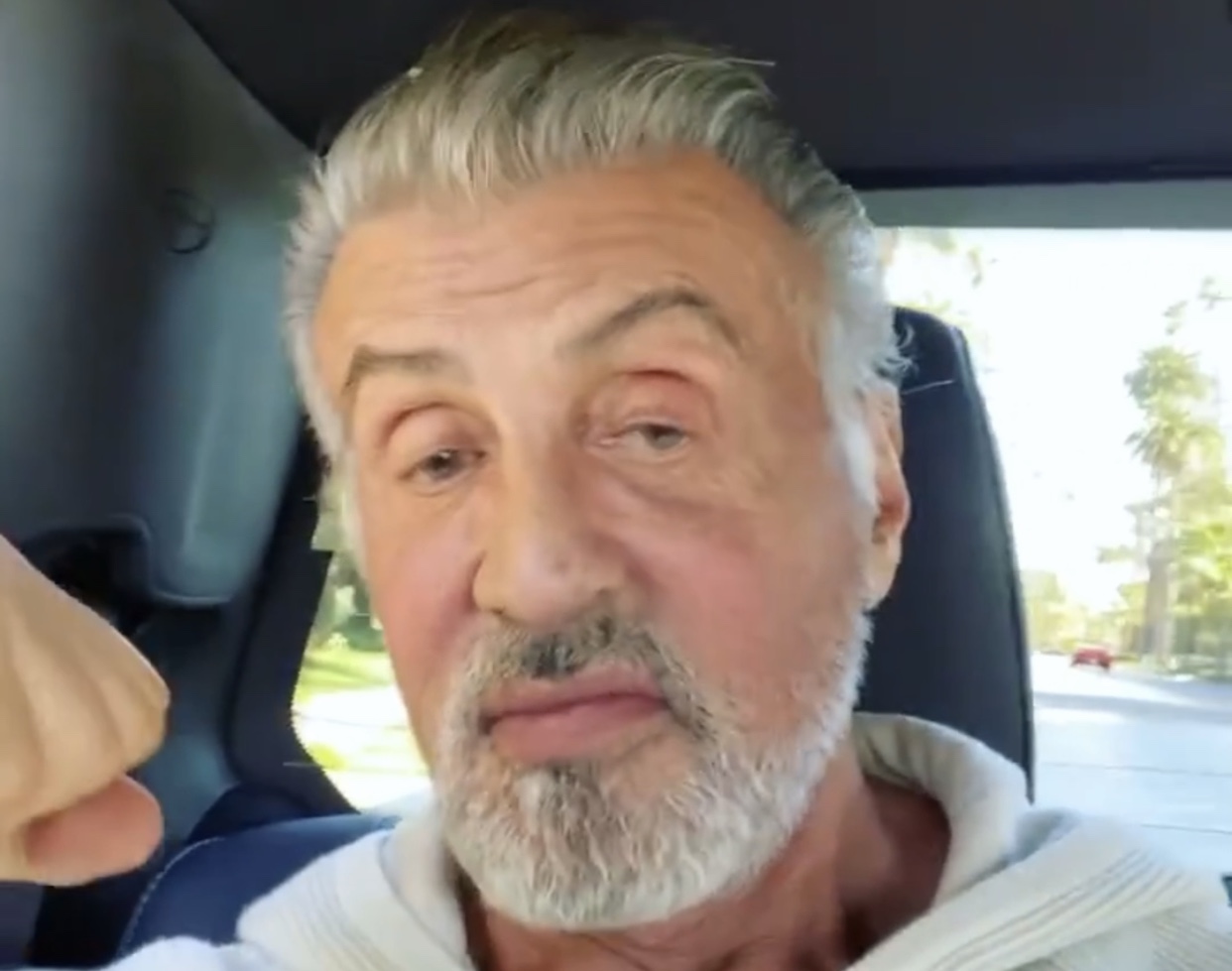 Sylvester Stallone reveals natural silver hair 'Stay true to the gray!'