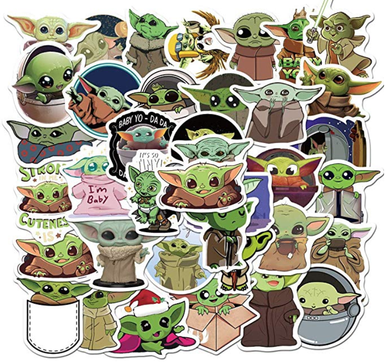 Baby Yoda 50piece sticker packs are all over Amazon for less than 10