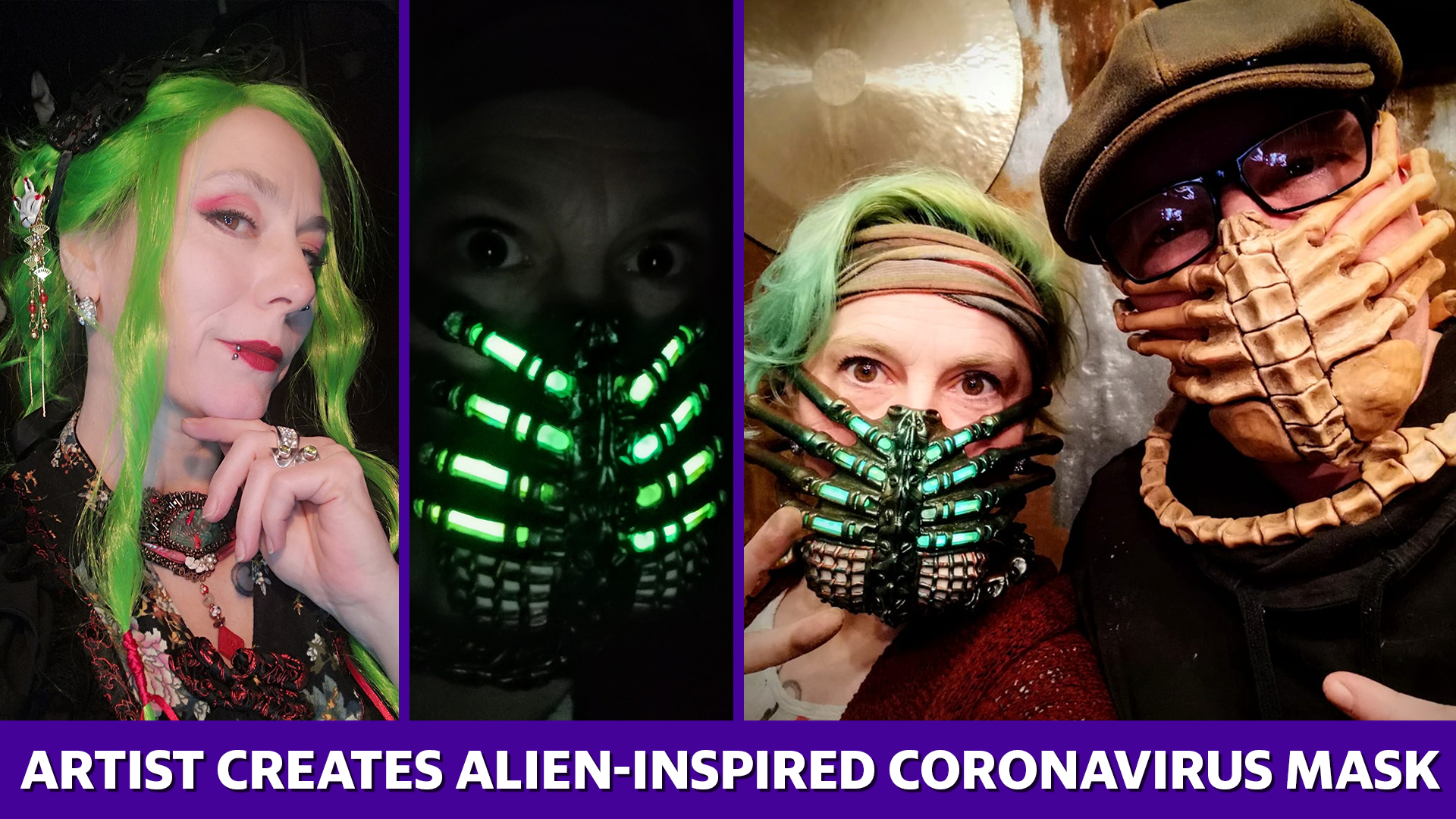 An artist gets creative with Alieninspired coronavirus mask