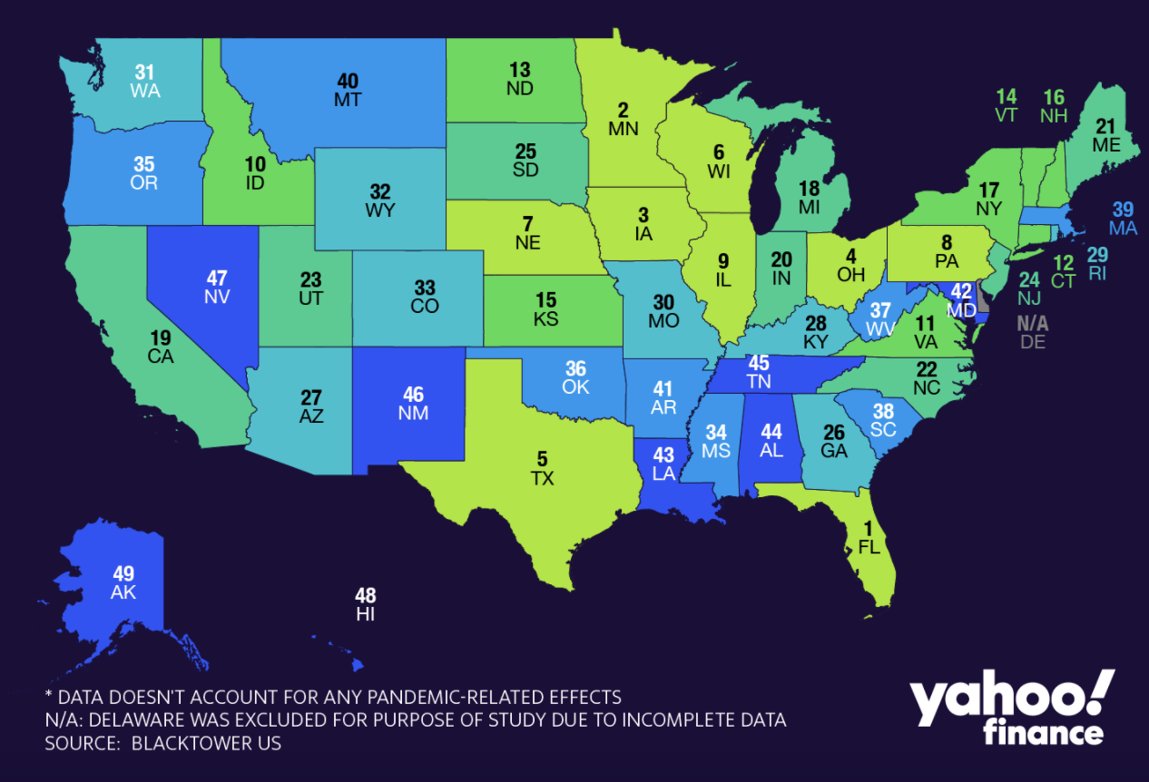 Map Here are the best and worst U.S. states for retirement in 2020