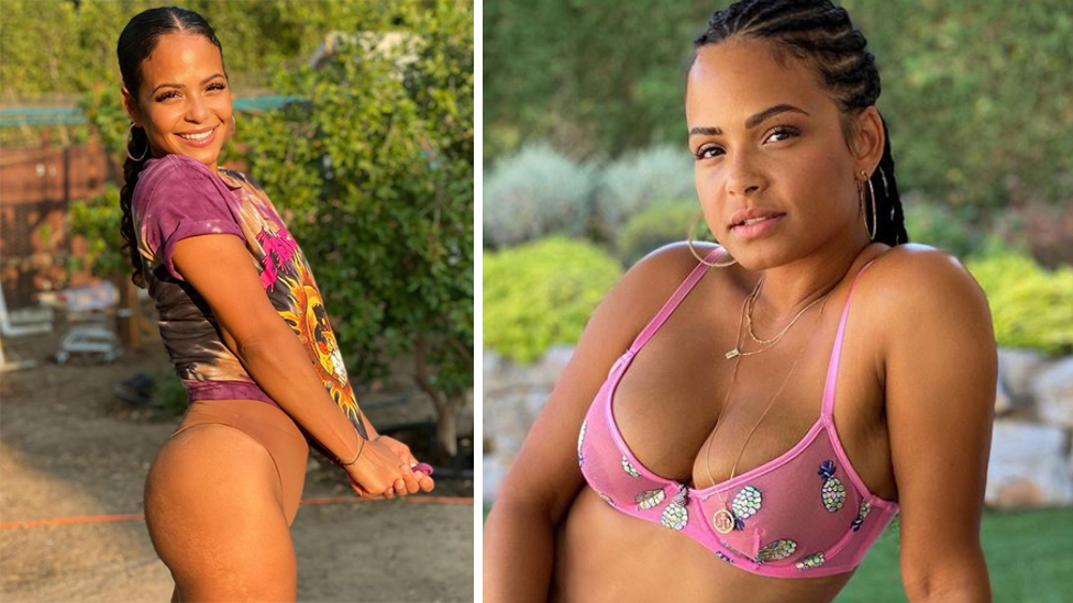 Christina Milian's boobs almost pop out of her bikini as she is