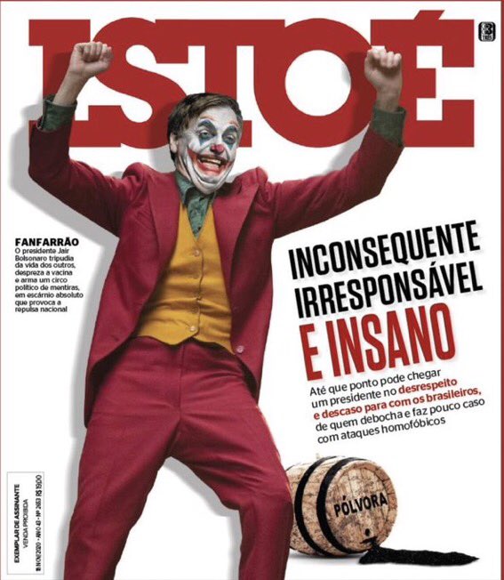 Inconsequente, e insano": revista retrata Bolsonaro como na