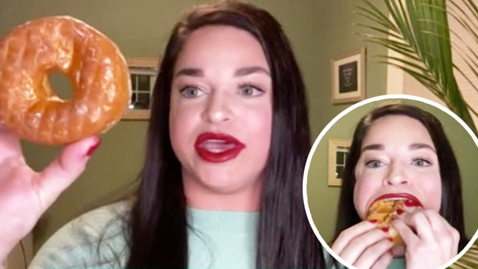 Woman Stuns By Cramming Two Whole Doughnuts In Huge Mouth