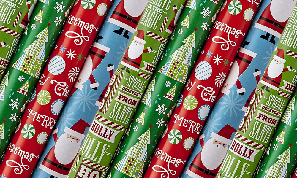 Christmas Cheer 4-Pack Reversible Wrapping Paper Assortment, 150 sq. ft.