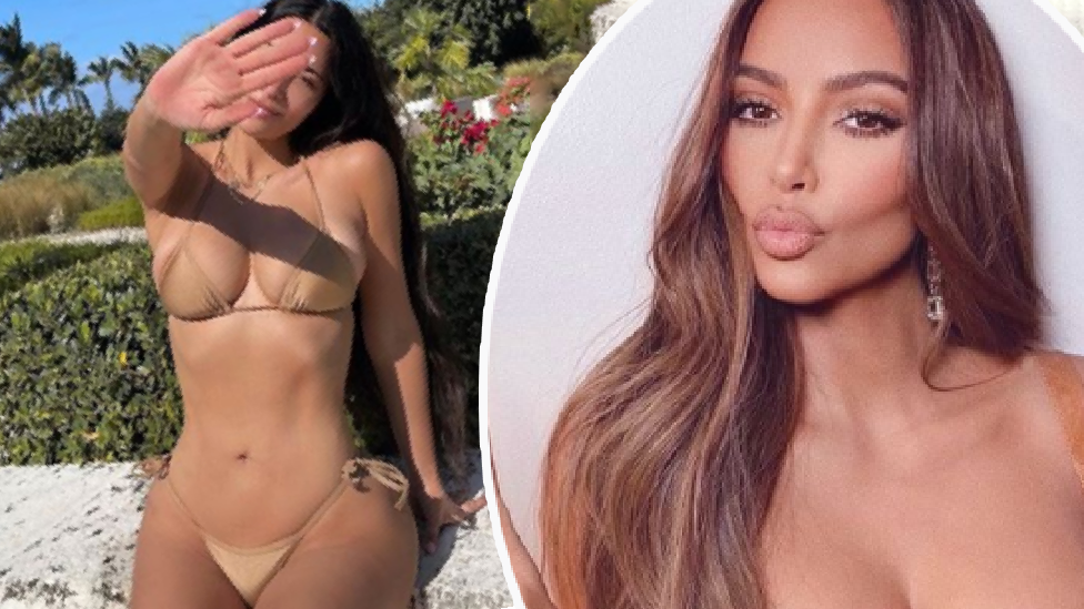 Kim Kardashian turns heads in a tiny nude bikini